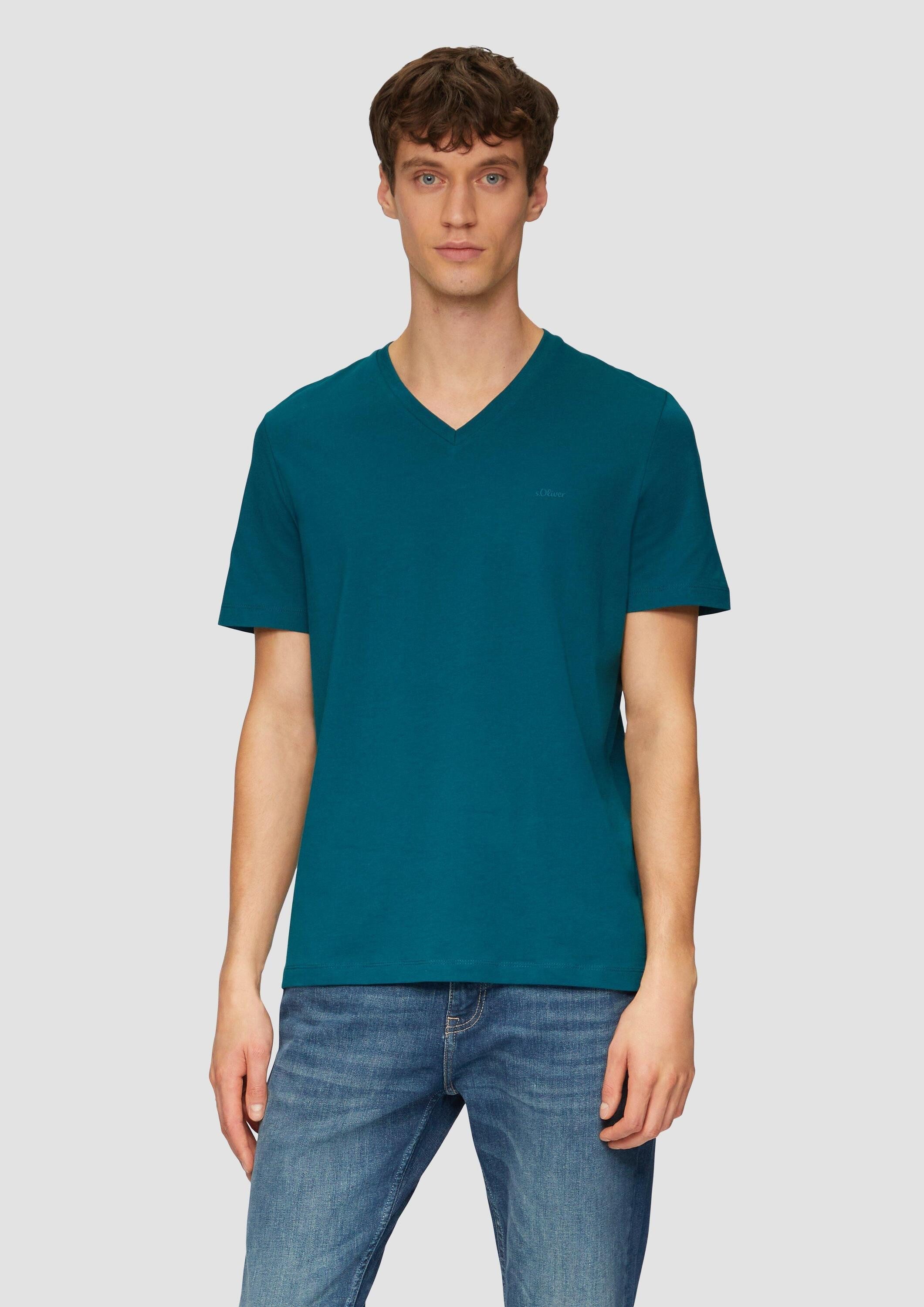 s.Oliver Kurzarmshirt T-Shirt T-Shirt mit V-Ausschnitt und Logo-Print günstig online kaufen