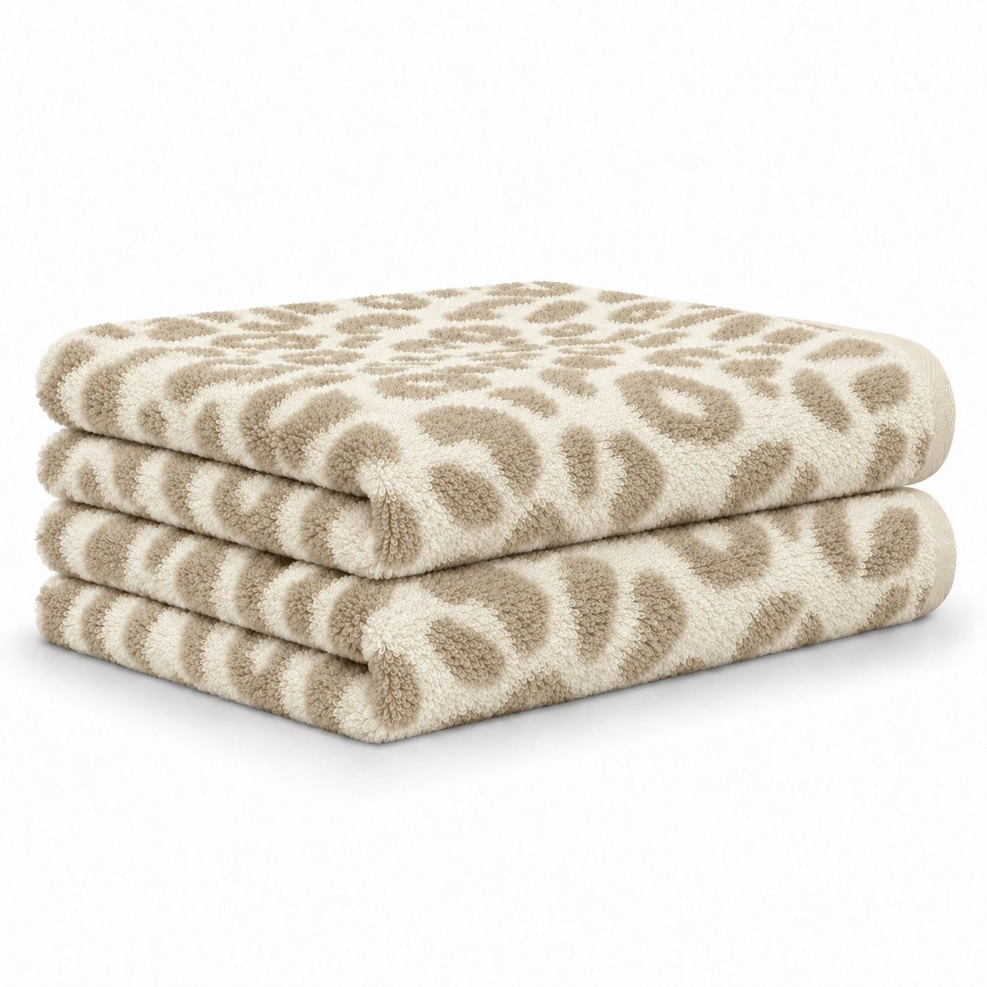 Cawö Handtuch 2 Stück Cawö Two-Tone Leo Handtücher 540-36 Leoprint beige 50x100, Walkfrottier (Spar-Set, 2-St), 100% Baumwolle