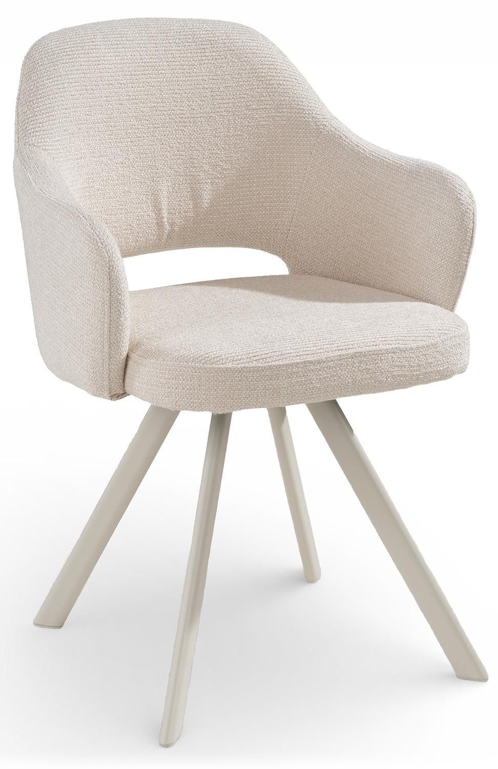 Home4You Polsterstuhl, Ecru, Sandgrau matt, Polyester, Metallgestell, 180 Grad drehbar mit Rückholfunktion, B 58 x H 83 x T 61 cm