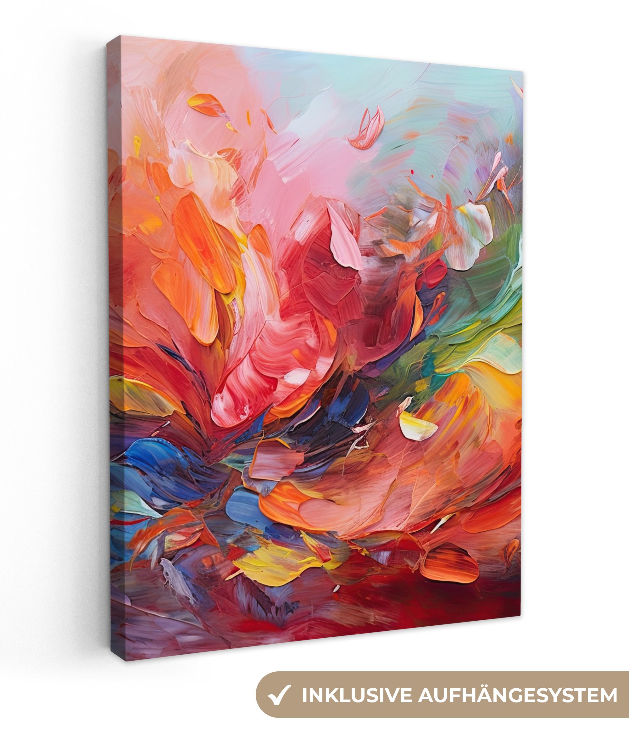 OneMillionCanvasses® Leinwandbild Ölfarbenoptik - Kunst - Abstrakt - Farbenfroh, Fotodruck (1 St), Leinwand Bilder für Wohnzimmer Schlafzimmer 30x40 cm