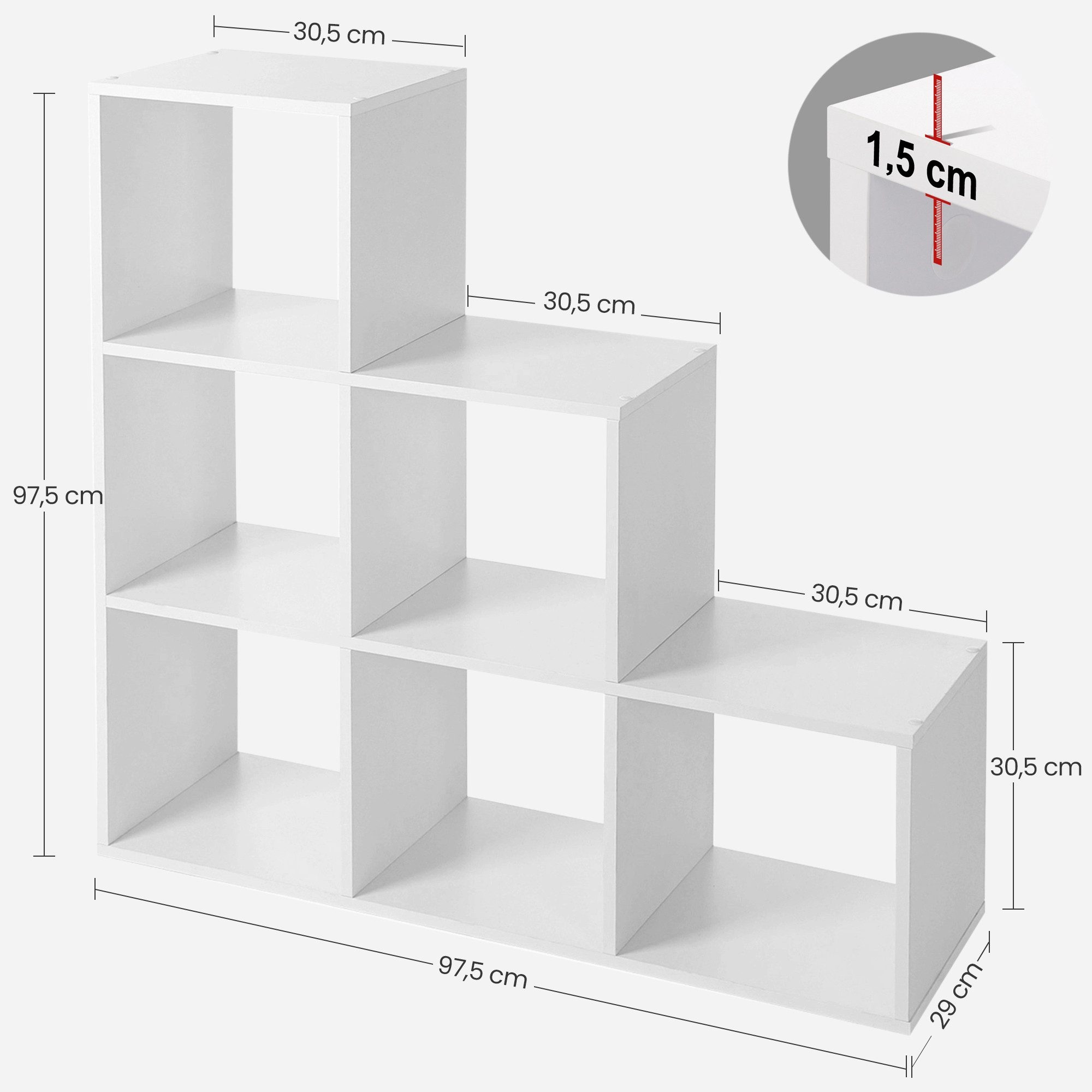 VASAGLE Bücherregal, mit 6/10 Fächern, Würfelregal, Stufenregal, 97,5 x 29 x 97,5 cm