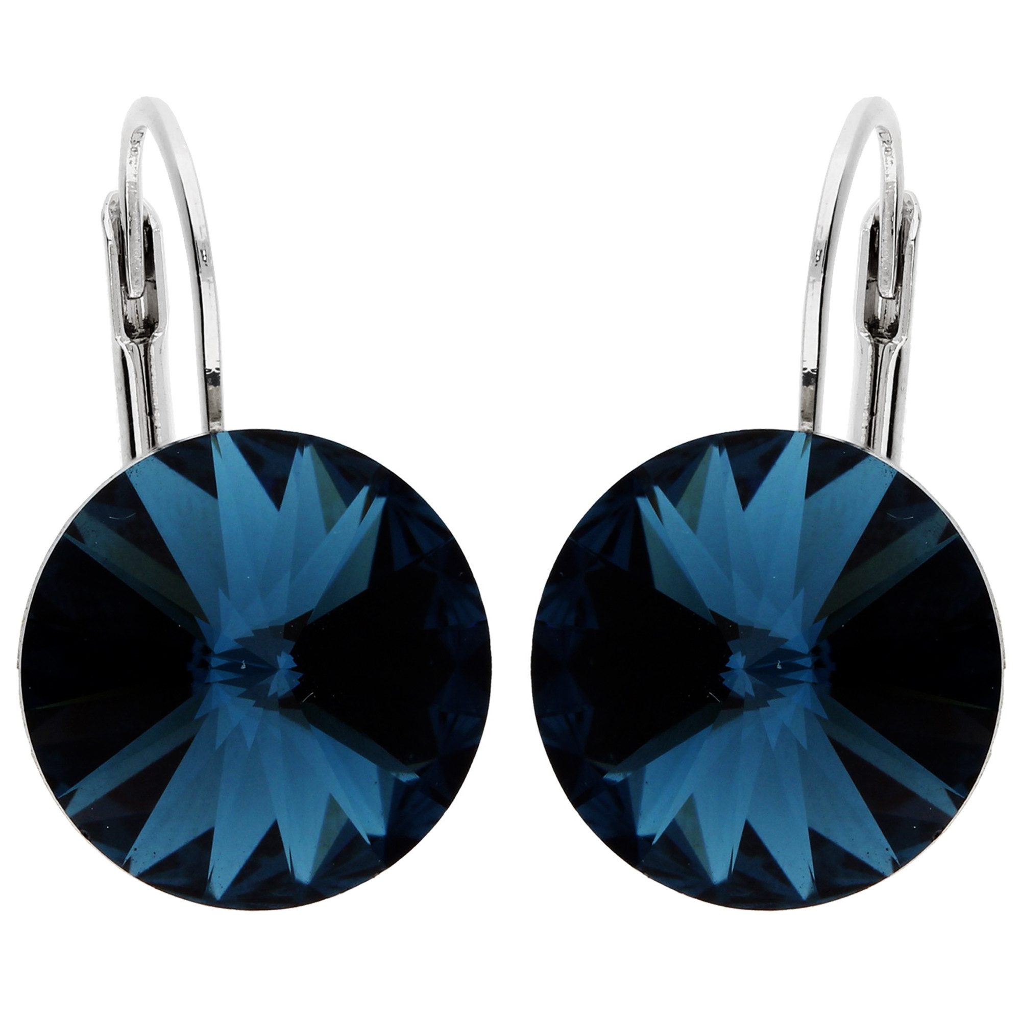 LÖB Paar Creolen 18K Weißgold vergoldet Ohrringe Hängend Kristall Anhänger Stein blau (Geschenke für Frauen Damen Beste Freundin Mutter Mama Ehefrau Oma sie zum Geburtstag Schmuck Sommer, Inkl. Schmuckbox), Damen Ohrhänger Brisur Creolen Tropfenanhänger Dunkelblau Saphir Rund