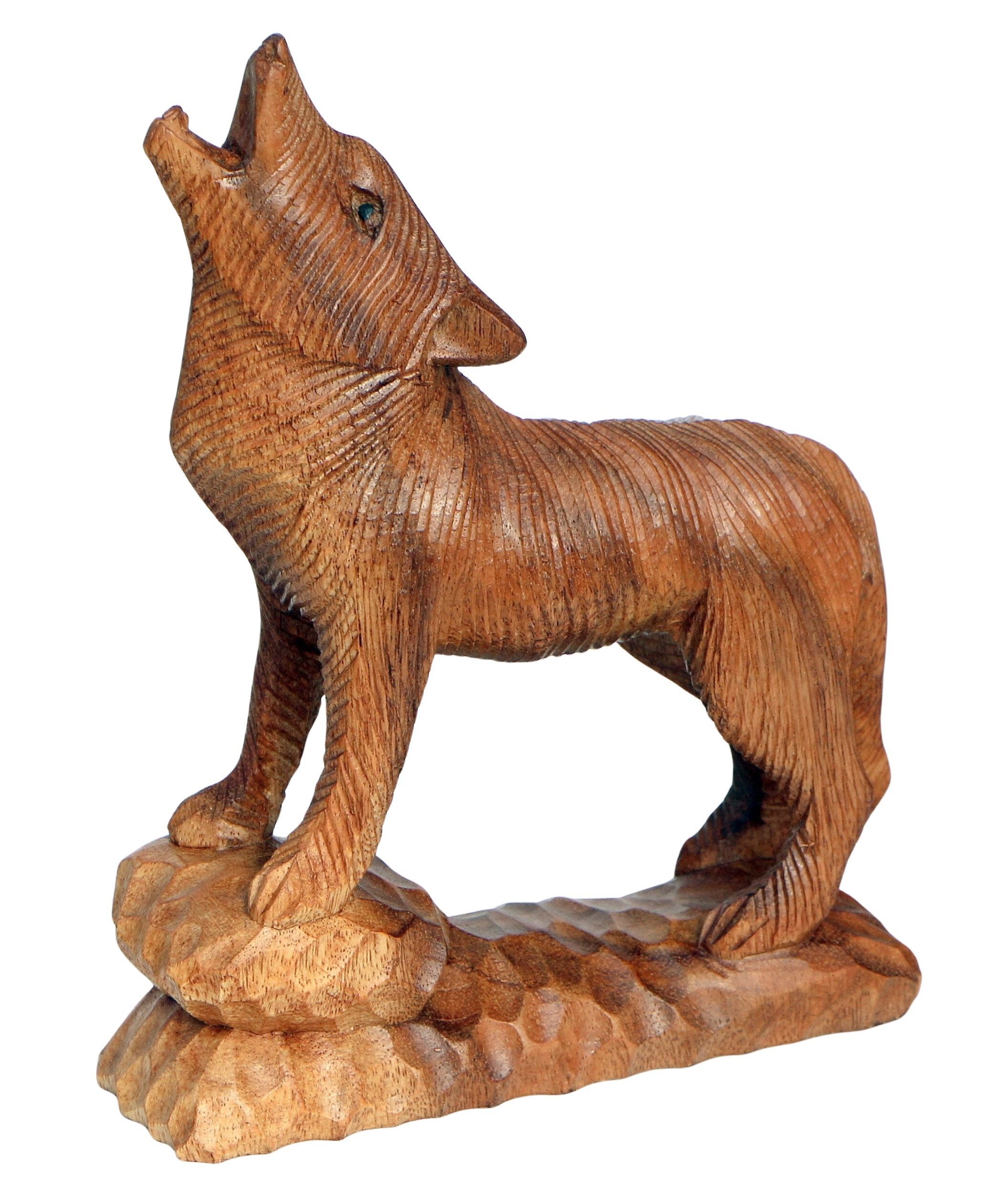 Tierfigur heulender Wolf Holz Figur Tier Dekoration Statue