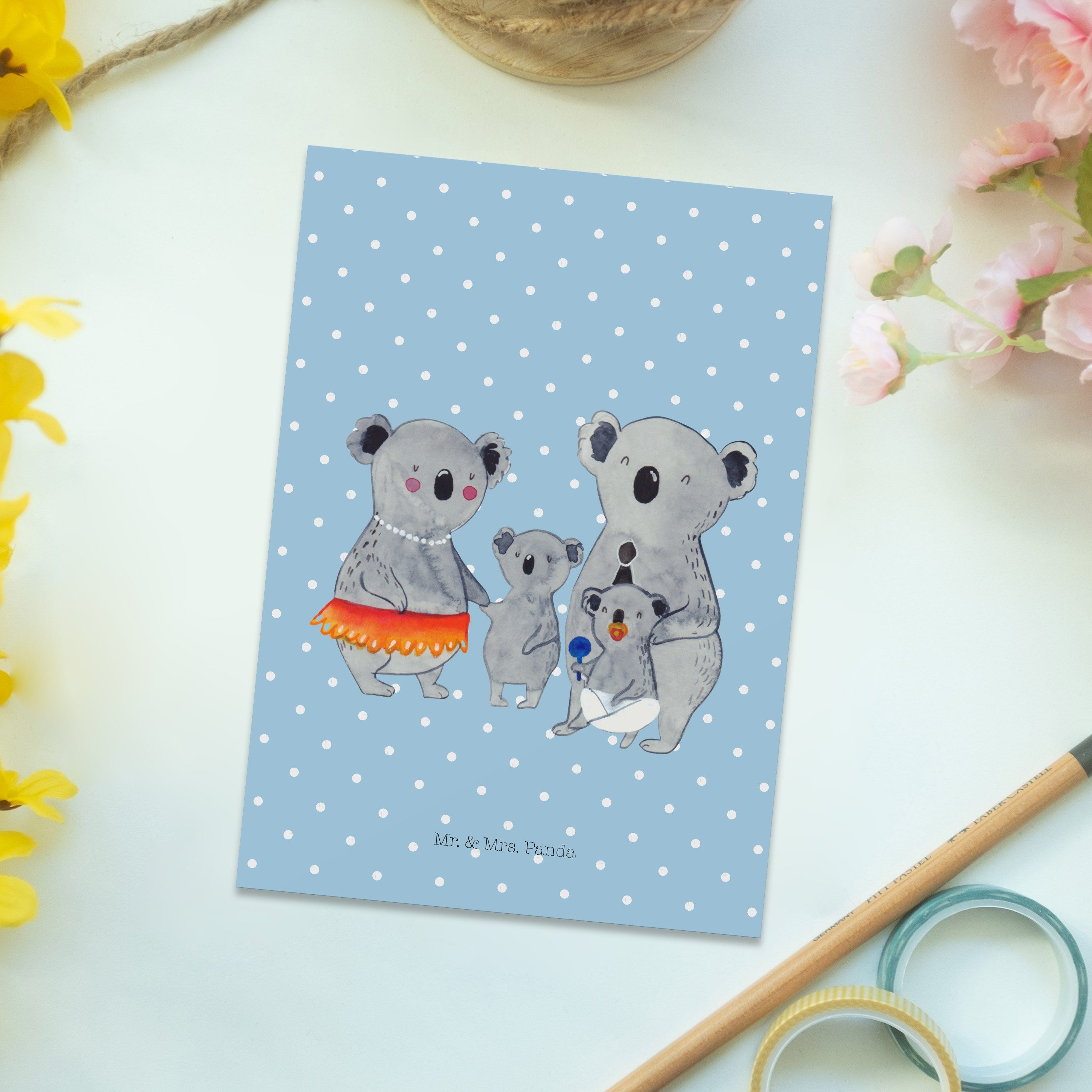 Mr. & Mrs. Geschenk, Koala Familienleben, - Pastell Blau Postkarte - Panda Danke Kinder, Familie