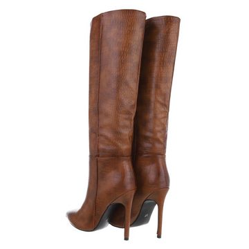 Ital-Design Damen Elegant High-Heel-Stiefel Pfennig-/Stilettoabsatz High-Heel Stiefel in Camel