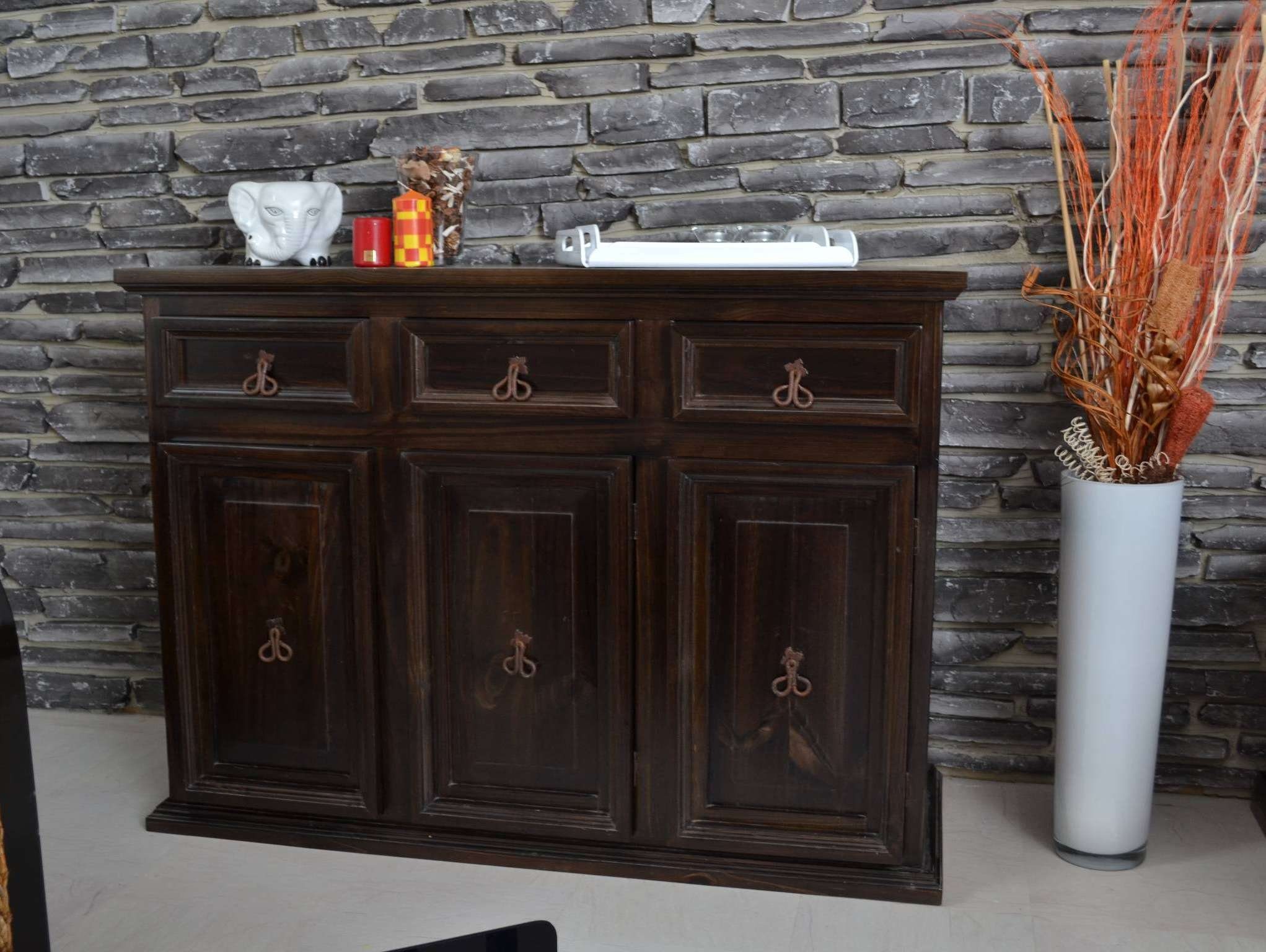 MiaMöbel Sideboard Mexico, aus massivem Pinienholz Dunkelbraun