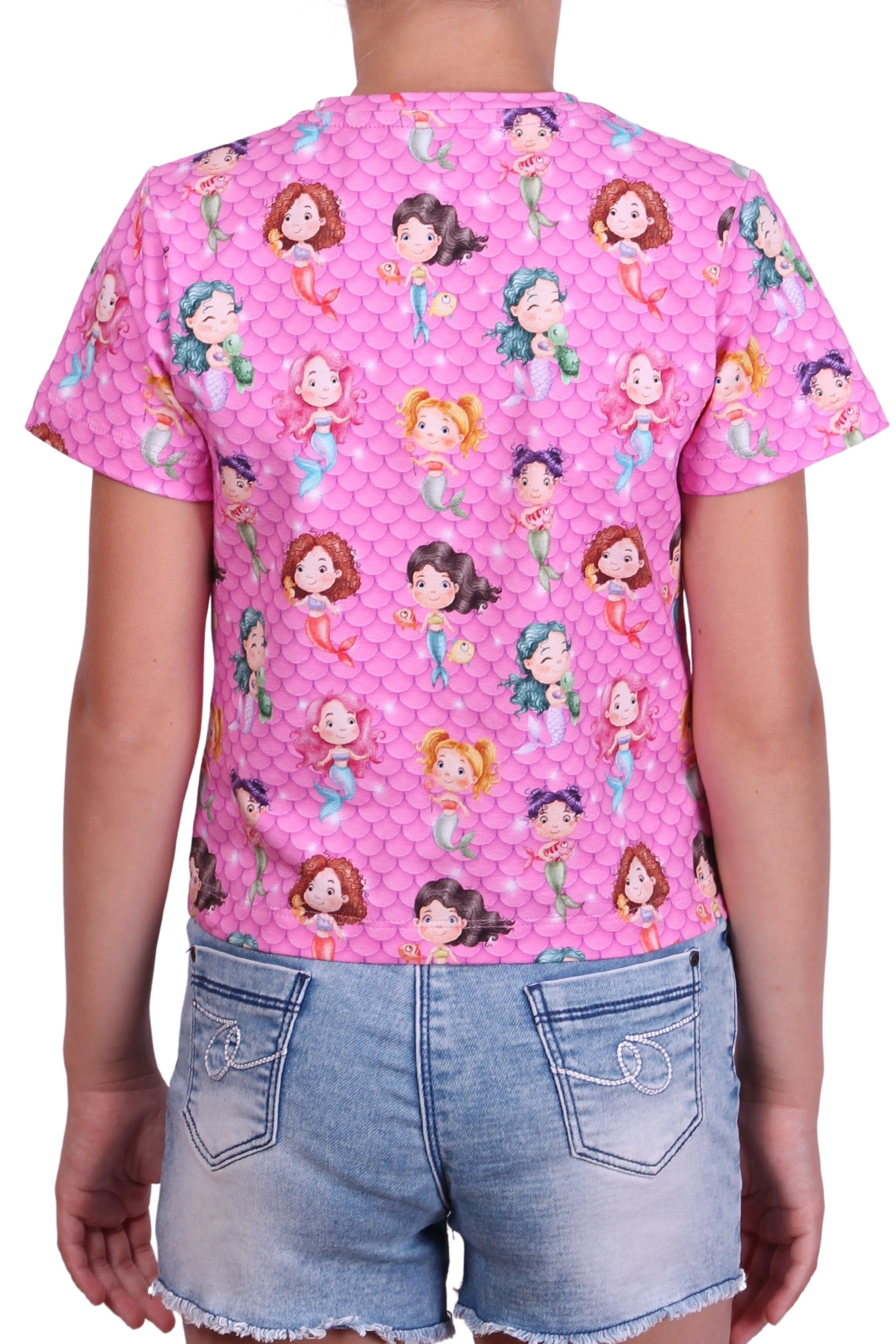 coolismo T-Shirt Mädchen Kurzarm-Shirt Motiv-Druck niedliche Meerjungfrau in Pink, All-Over-Print