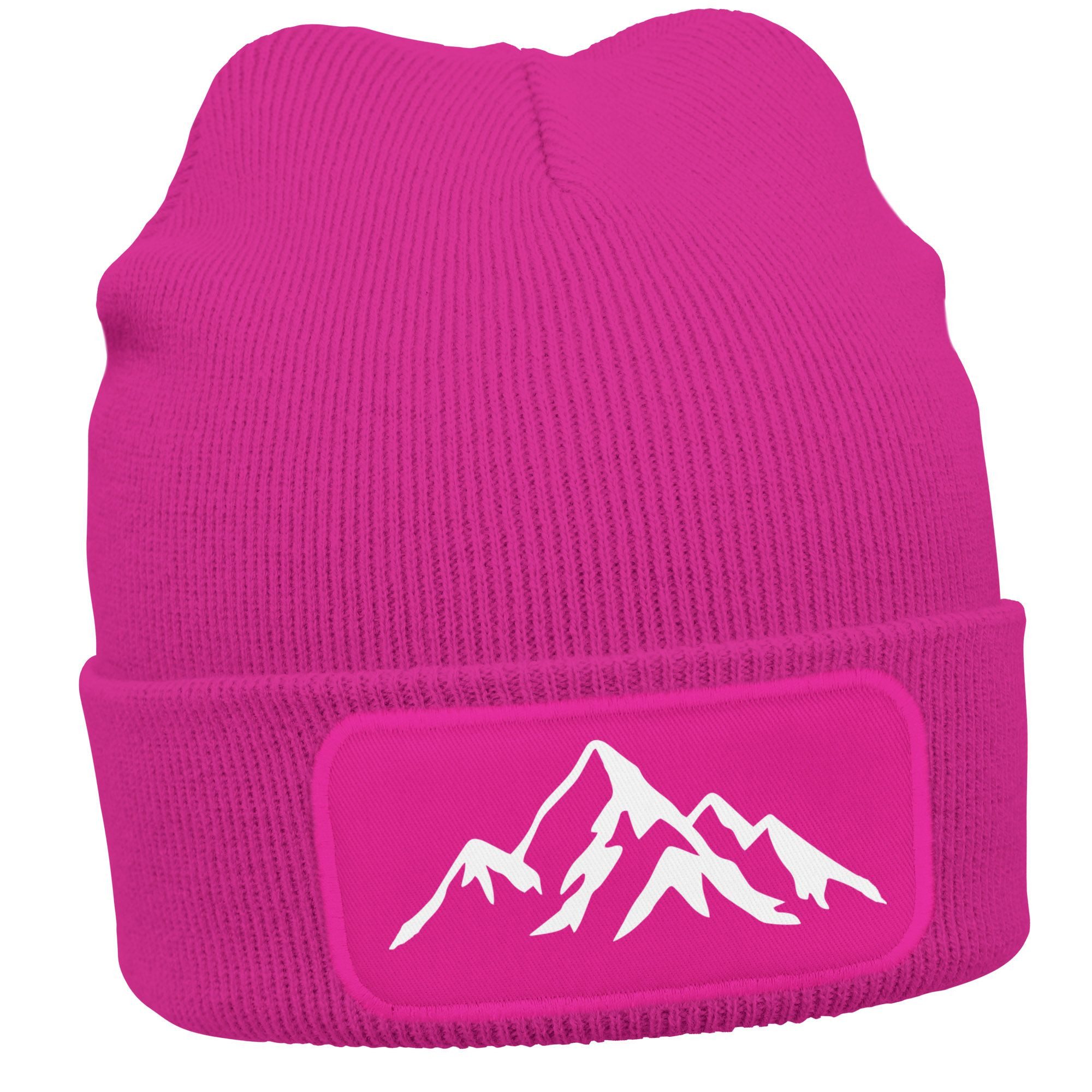 Neverless Strickmütze Damen Beanie mit Patch Berge Natur Outdoor Aufdruck Print Wintermütze