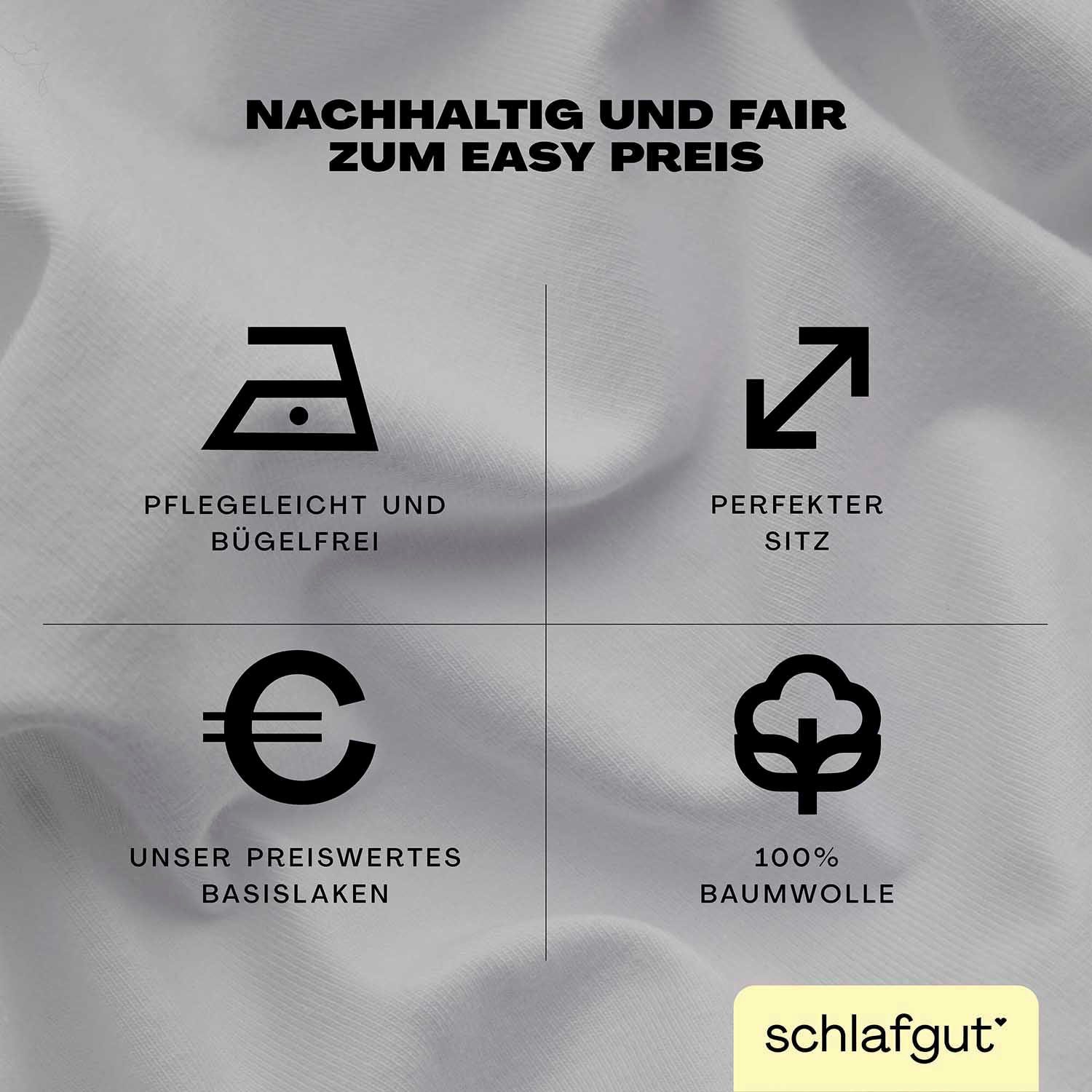 Schlafgut Spannbettlaken EASY JERSEY Bettlaken, 150 g/m², 100% Baumwolle, Spannbetttuch, Jersey, Gummizug: rundum, (1 Stück), Spannbettlaken bis 22 cm Höhe, büg – Bild 4 von 5