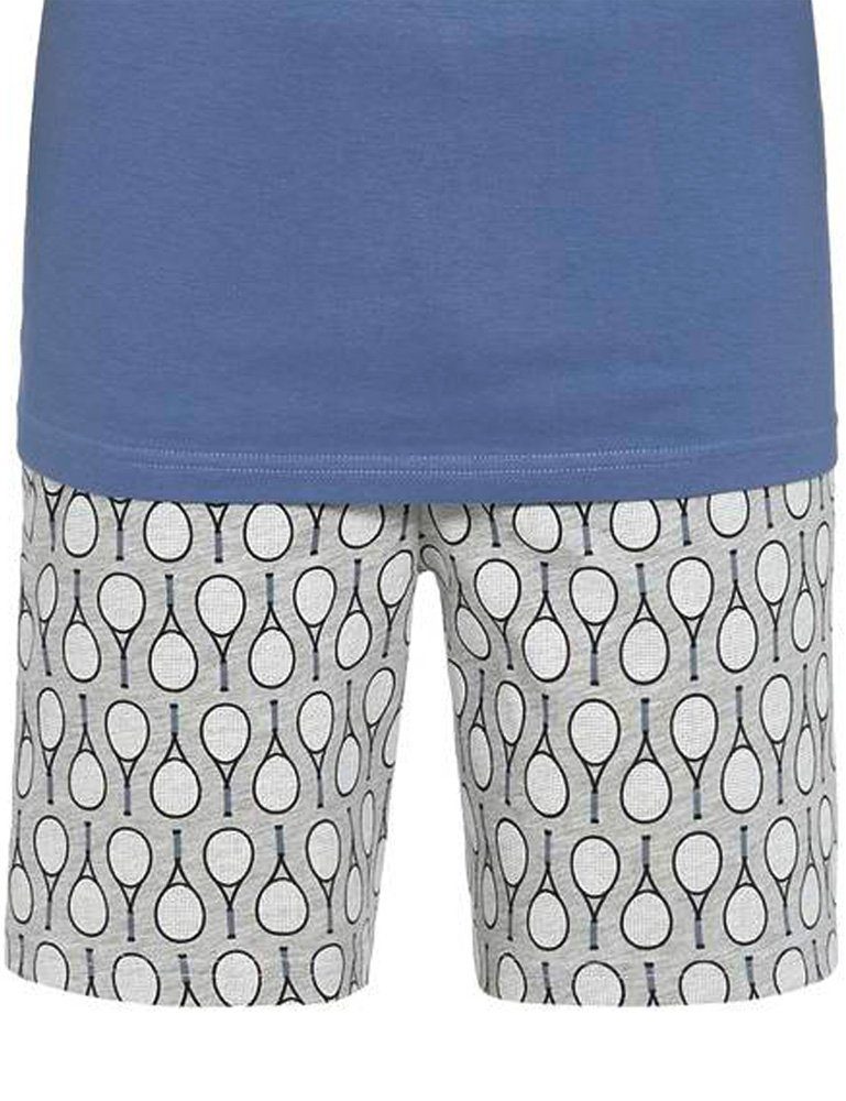 (2 Blau Herren Shorty - Pyjama Sommerschlafanzug tlg) Ringella Grau, / 2241317 "Tennis"