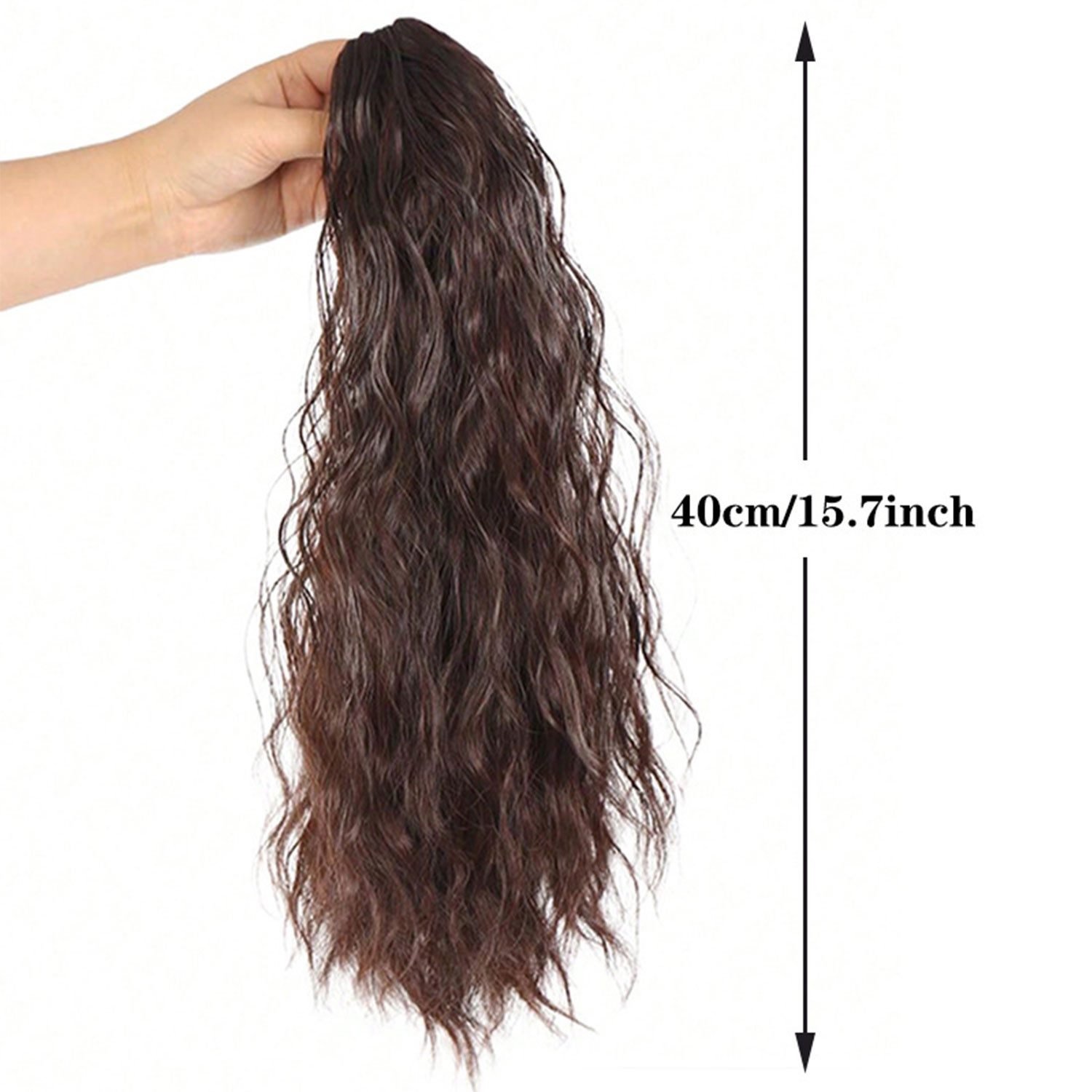 Refttenw Kunsthaarperücke Haarteil mit Haarklammer 40cm gewellte Pferdeschwanz, Ponytail Extension