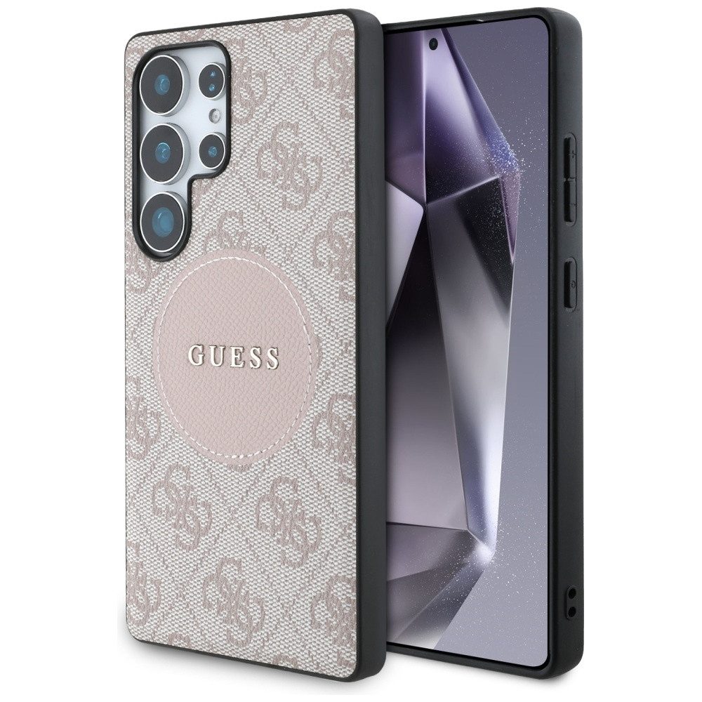 Guess Handyhülle Galaxy S25 Ultra Kunstleder rosa MagSafe Logo goldfarben 6,9 Zoll, Kantenschutz