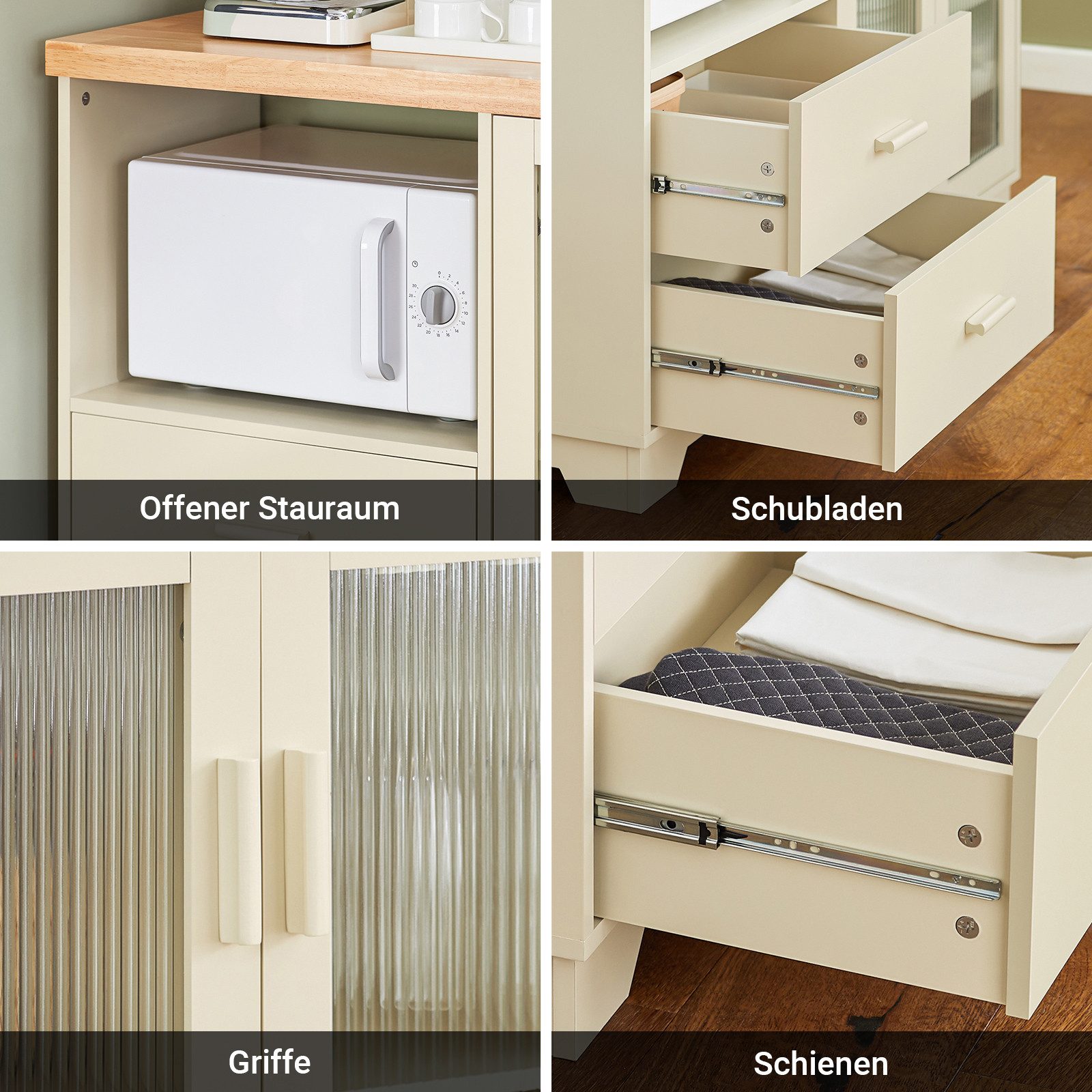 SoBuy Buffet FSB81, Schubladenschrank mit Glastüren, mit Schubladen Weinregal Sideboard Küchenschrank Kommode Flurschrank Mikrowellenschrank