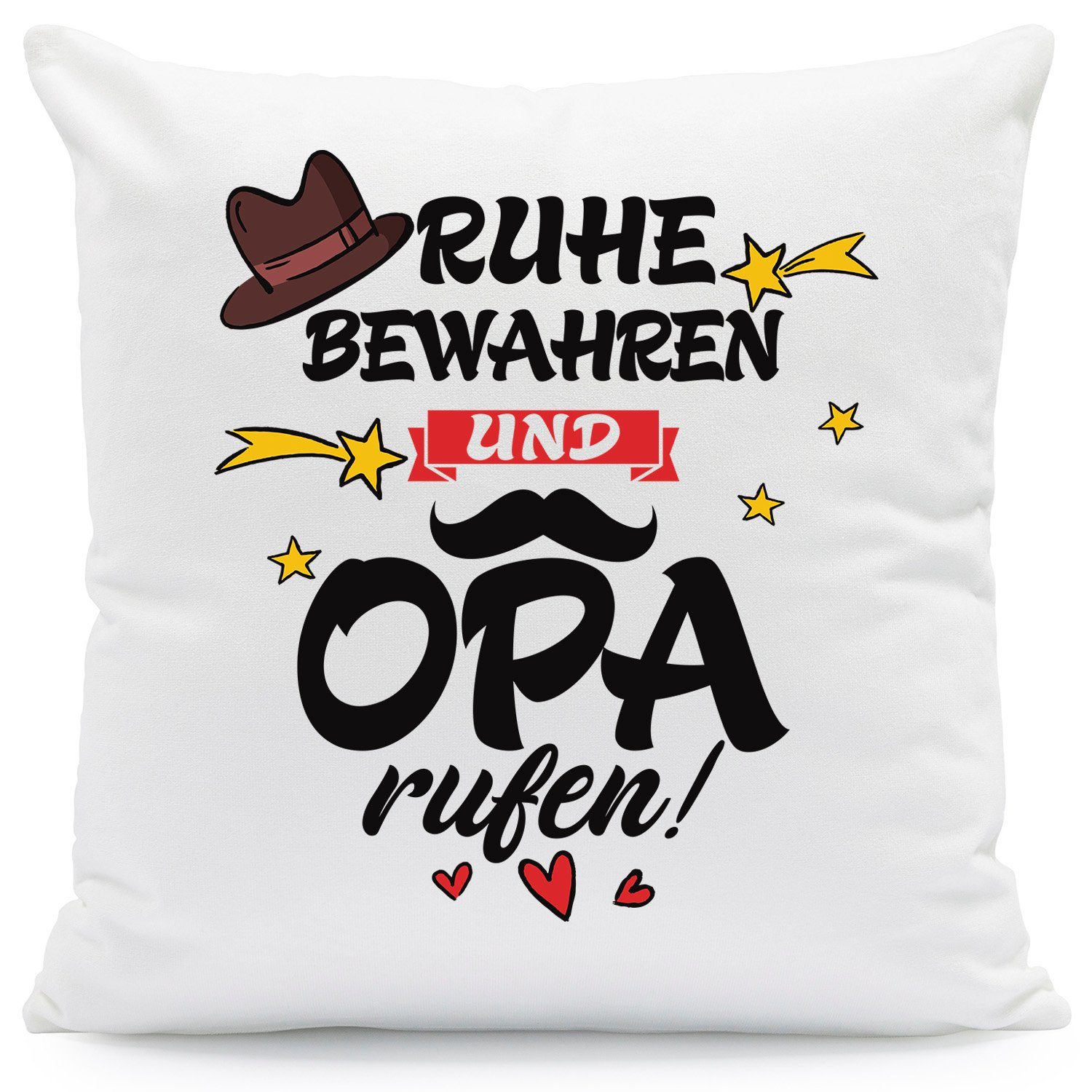GRAVURZEILE Zierkissen mit Spruch - Ruhe bewahren und Opa rufen - Geschenk für Familie -, starke Farben ohne verblassen, Maschinenwäsche geeignet - ohne Füllung