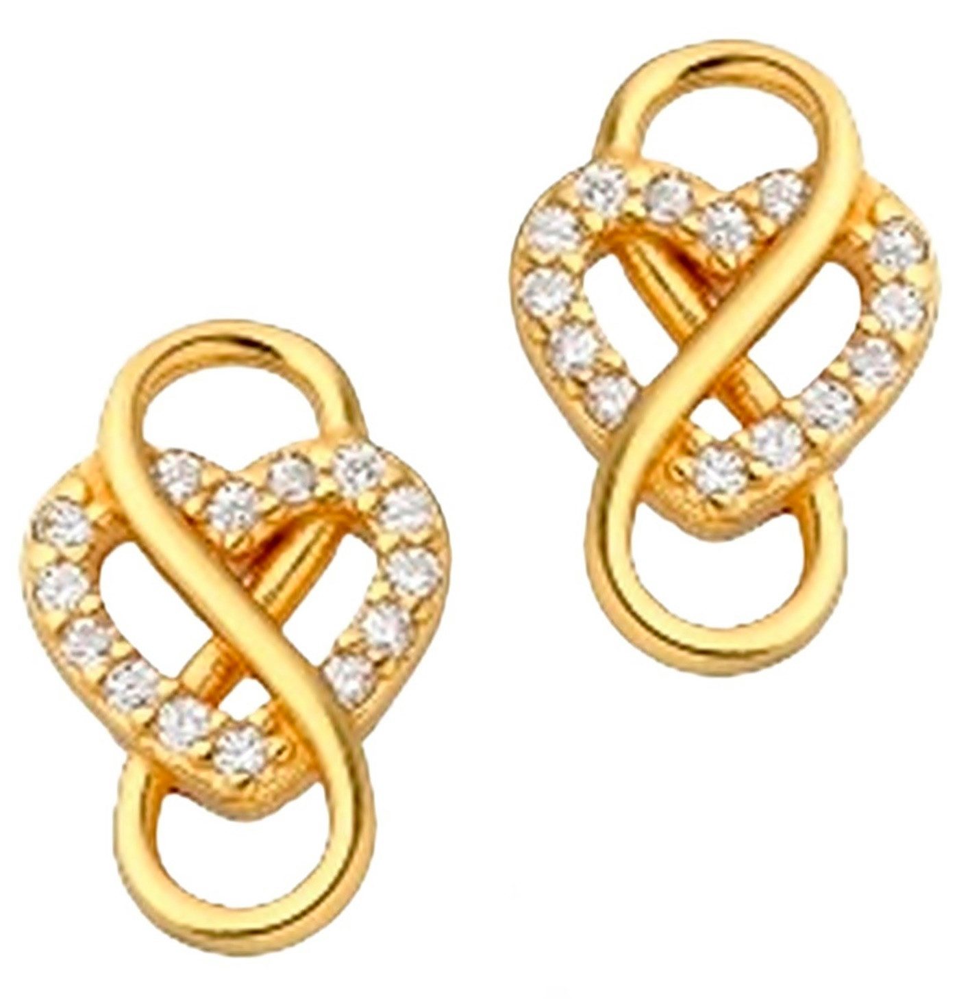 Goldene Hufeisen Ohrring-Set Unendliche Eleganz Zirkonia Herzohrringe in strahlendem Gold, 925 Silber (Sterlingsilber), Hypoallergen