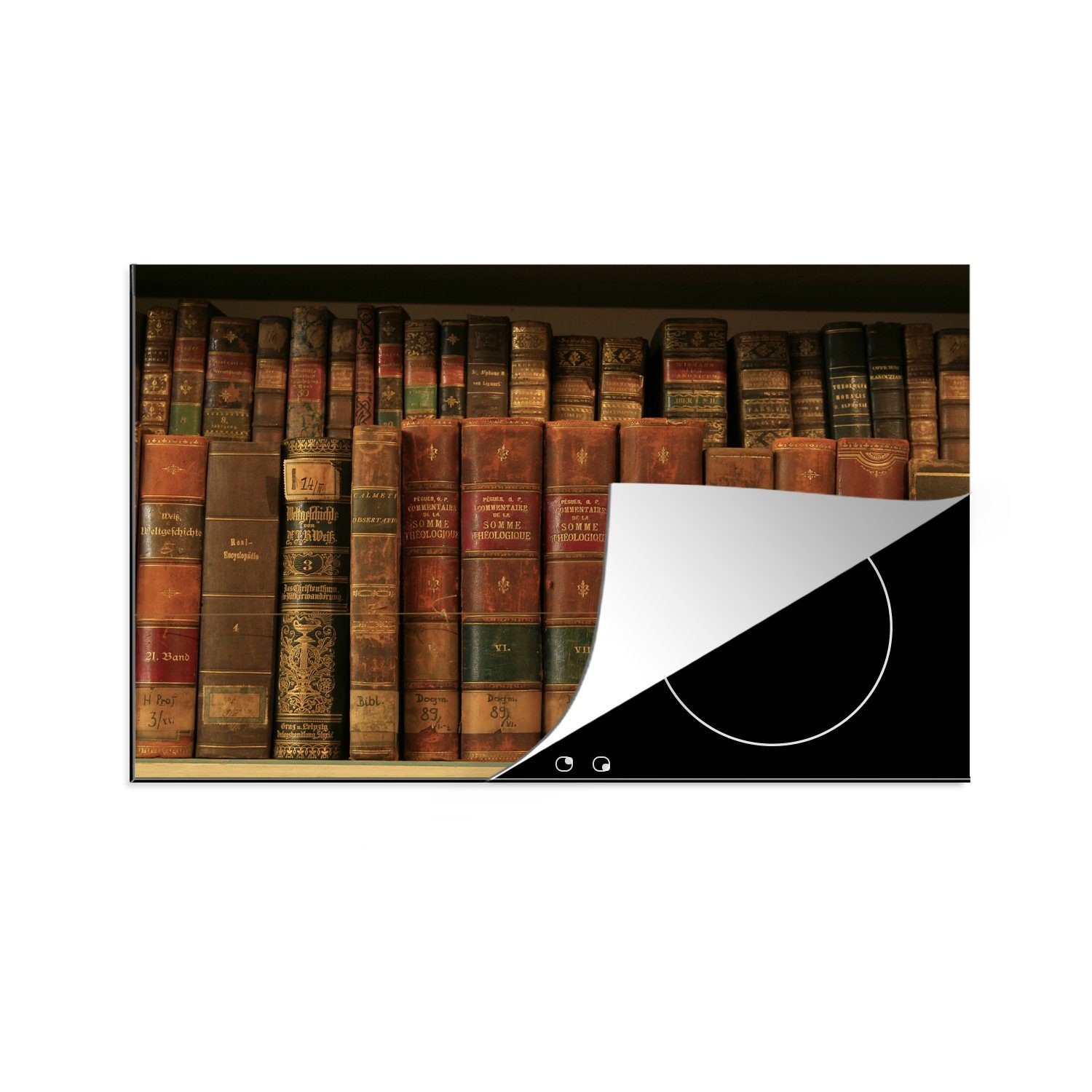 MuchoWow Herdblende-/Abdeckplatte Alte Bücher in der Prager Bibliothek, Vinyl, (1 tlg), 81x52 cm, Induktionskochfeld Schutz für die küche, Ceranfeldabdeckung