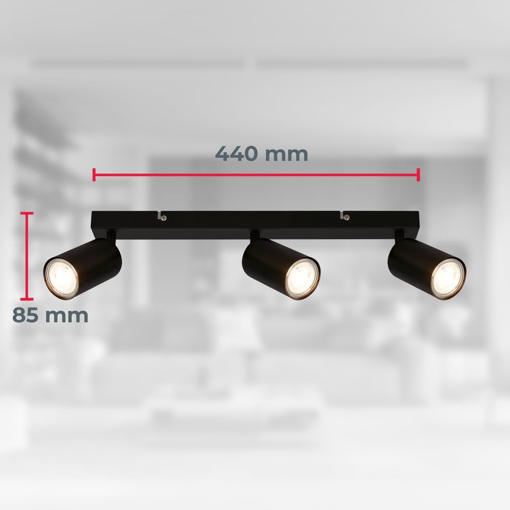 B.K.Licht LED Deckenspot BKL1631, LED wechselbar, 2700K - Extra-Warmweiß, Deckenleuchte 44 cm Schwarz je 2W, je 450lm GU10 Wohnzimmer Flur