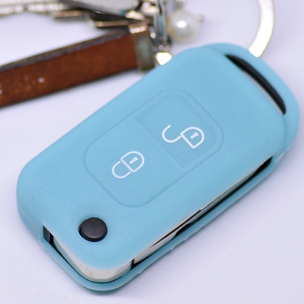 Tasten Schlüsseltasche mt-key Silikon Blau, 2 fluoreszierend W168 Klappschlüssel Schutzhülle Benz SLK für A-Klasse Autoschlüssel Mercedes Softcase R170