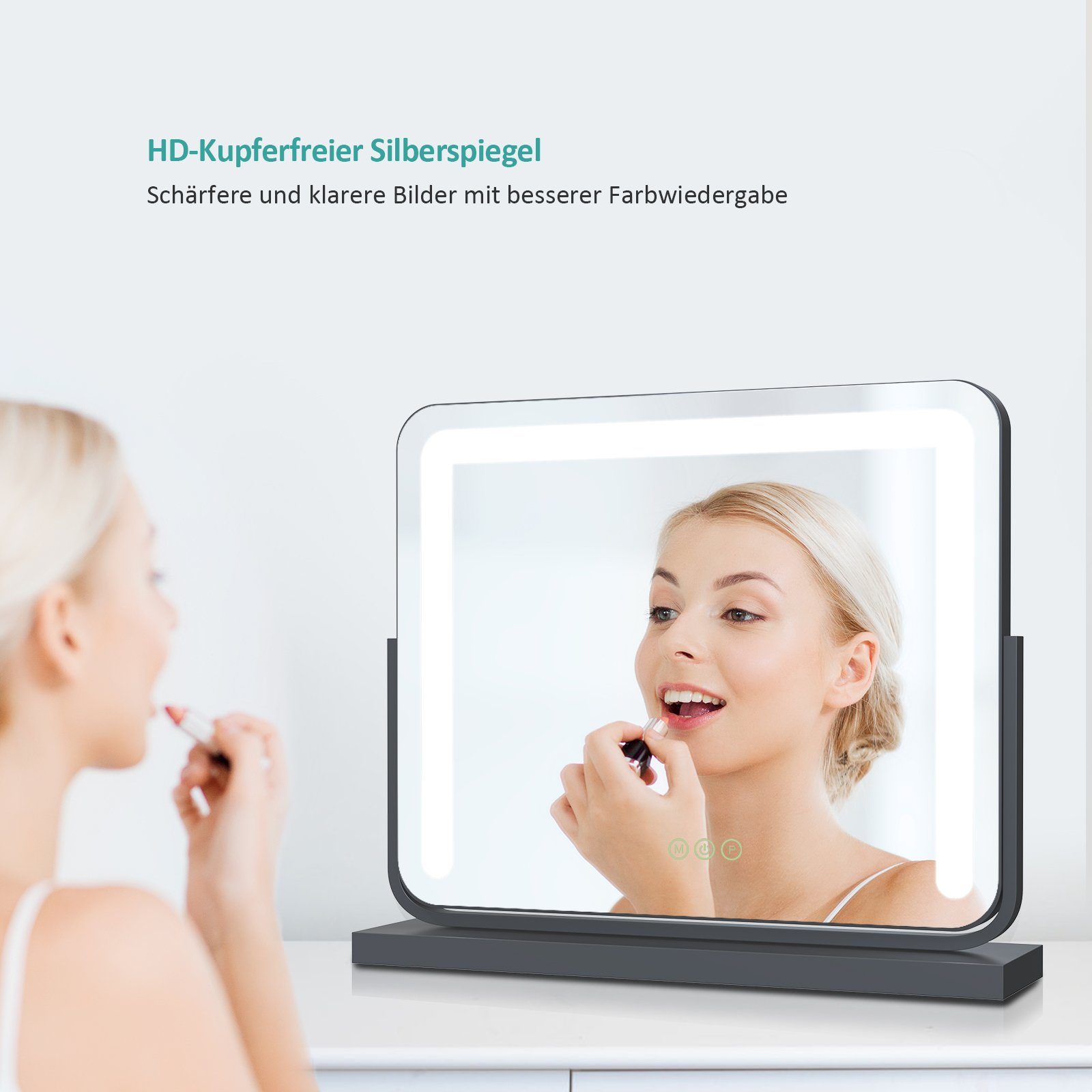 EMKE Kosmetikspiegel Schminkspiegel LED Kosmetikspiegel Memory-Funktion, Schwarz 3 Beleuchtung 360° Touch, Drehbar Tischspiegel, mit mit Dimmbar, Lichtfarben
