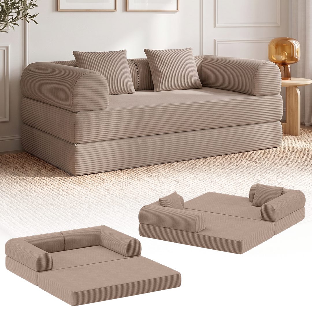 Bellamio Sofa Guavi aus Vollschaum Cord, umwandelbar zum Schlafsofa/-Sessel, Taupe, Cordsofa 160 cm breit, 2 Sitzer, kein Aufbau …