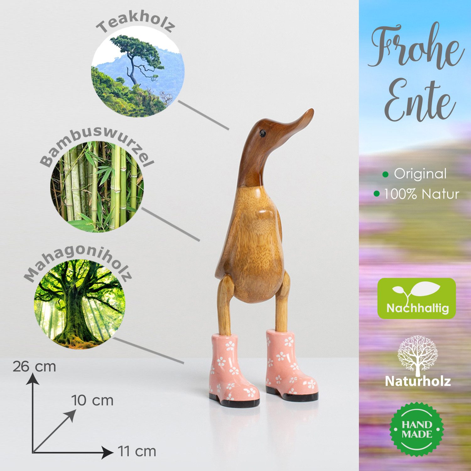Rikmani Dekofigur Holzfigur Ente Stiefel - günstig online kaufen