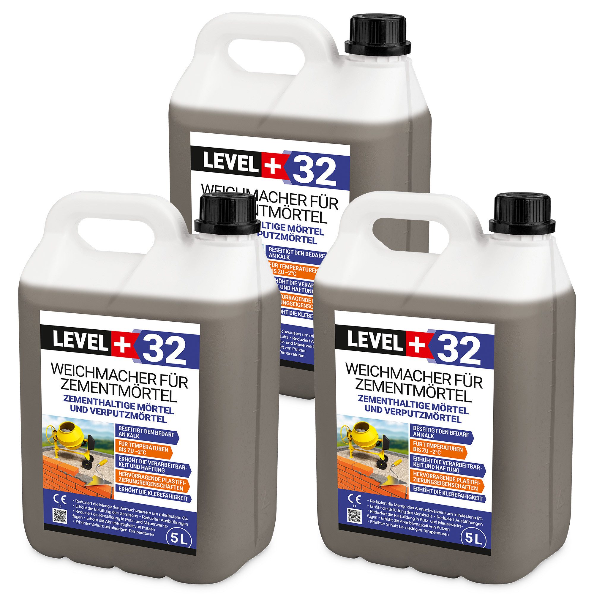Level+ Beton LEVEL+ Weichmacher für Mörtel Flüssig L+32 Ersetzt Kalk 15L