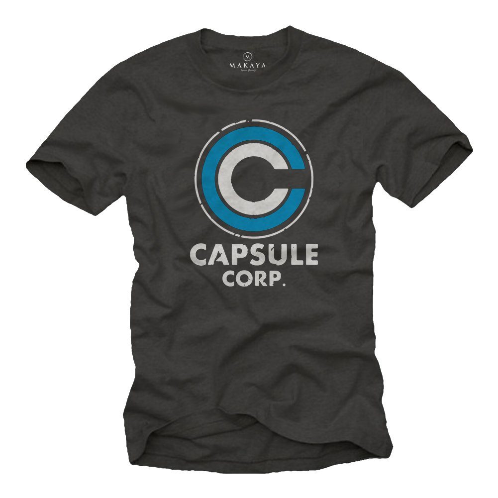 MAKAYA T-Shirt mit Aufdruck Capsule Corp. Dragon Motiv Herren Männer Jungs Jungen mit Druck, aus Baumwolle Grau