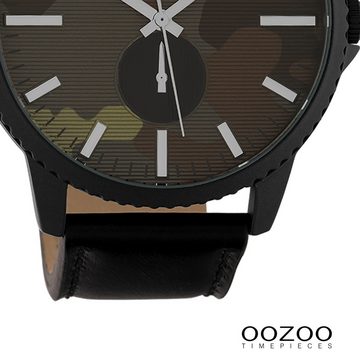 OOZOO Quarzuhr Oozoo Unisex Armbanduhr Timepieces Analog, Herren, Damenuhr rund, extra groß (ca. 48mm) Lederarmband schwarz
