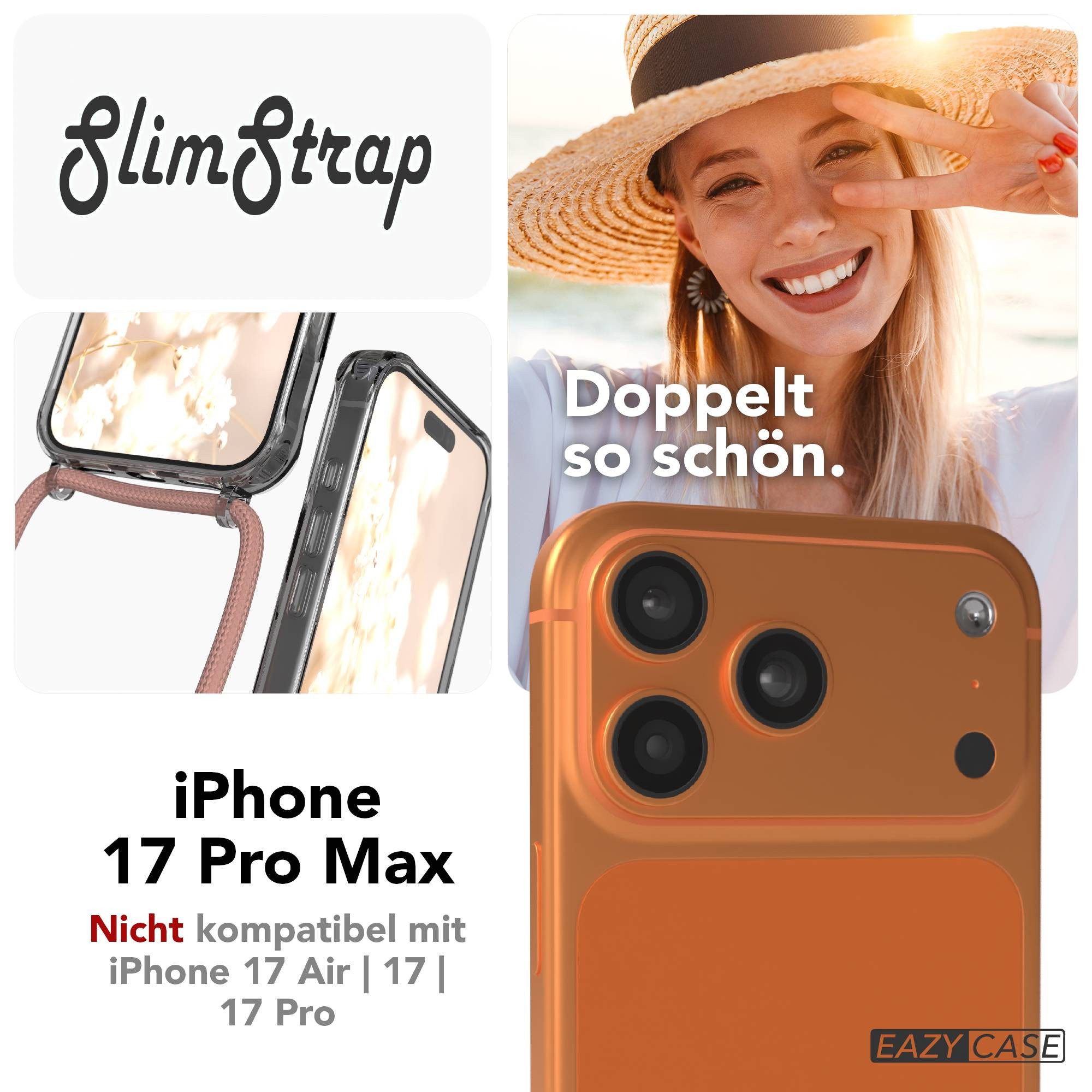 EAZY CASE Handykette mit Magsafe Hülle für Apple iPhone 17 Pro Max 6,9 Zoll, Ketten Hülle Schultergurt Schutz Hülle mit Magsafe Tasche Band Altrosa