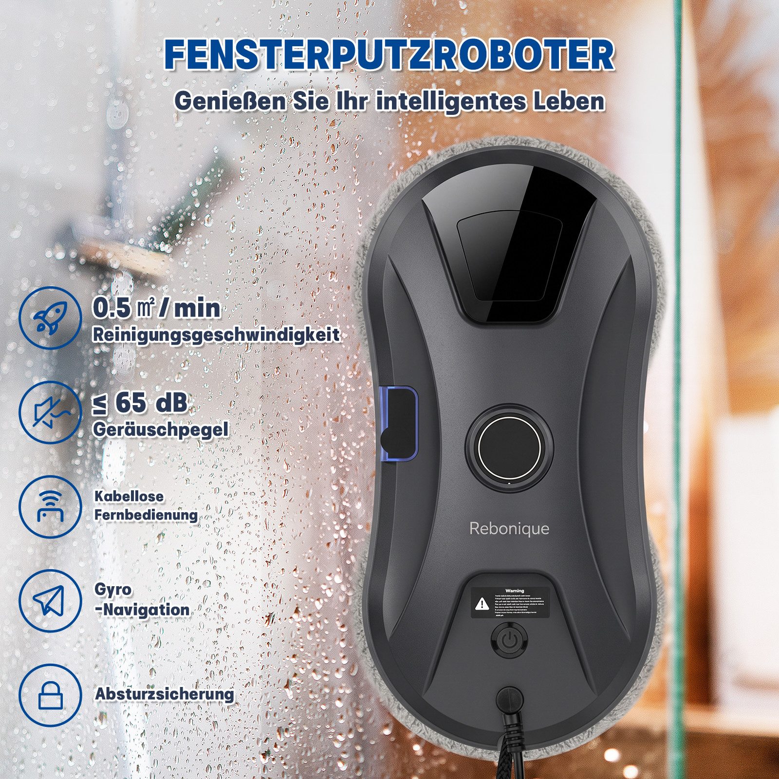 Rebonique Fensterputzroboter Elektrischer Fensterputzer 5600Pa Intelligenter Kanten-Erkennung, 3-Modi Automatische Wasserstrahl Fensterreiniger Roboter – Bild 3 von 5
