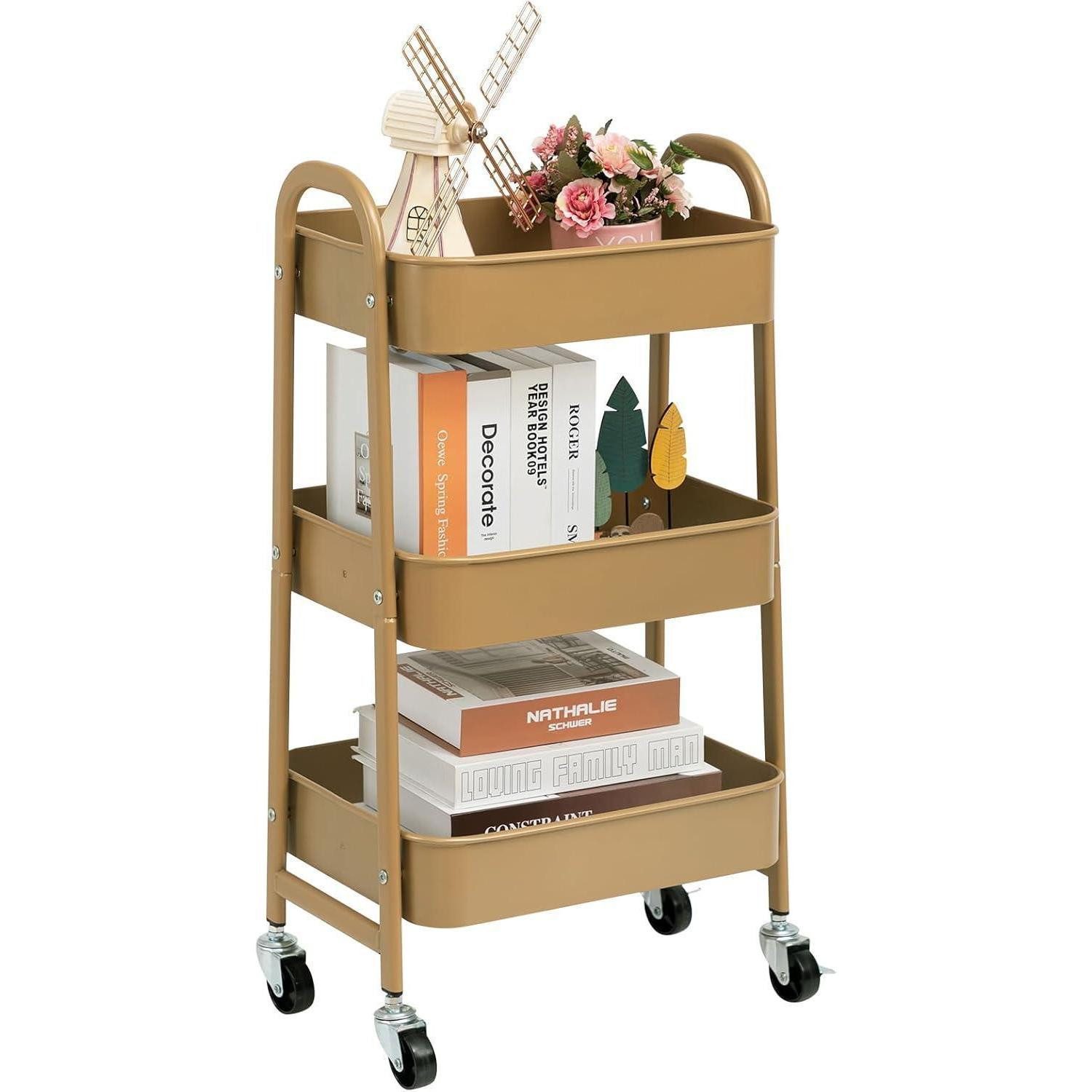 LuxusKollektion Ablagetisch Aufbewahrungswagen 3 Etagen Rollwagen Metall Organizer Gold