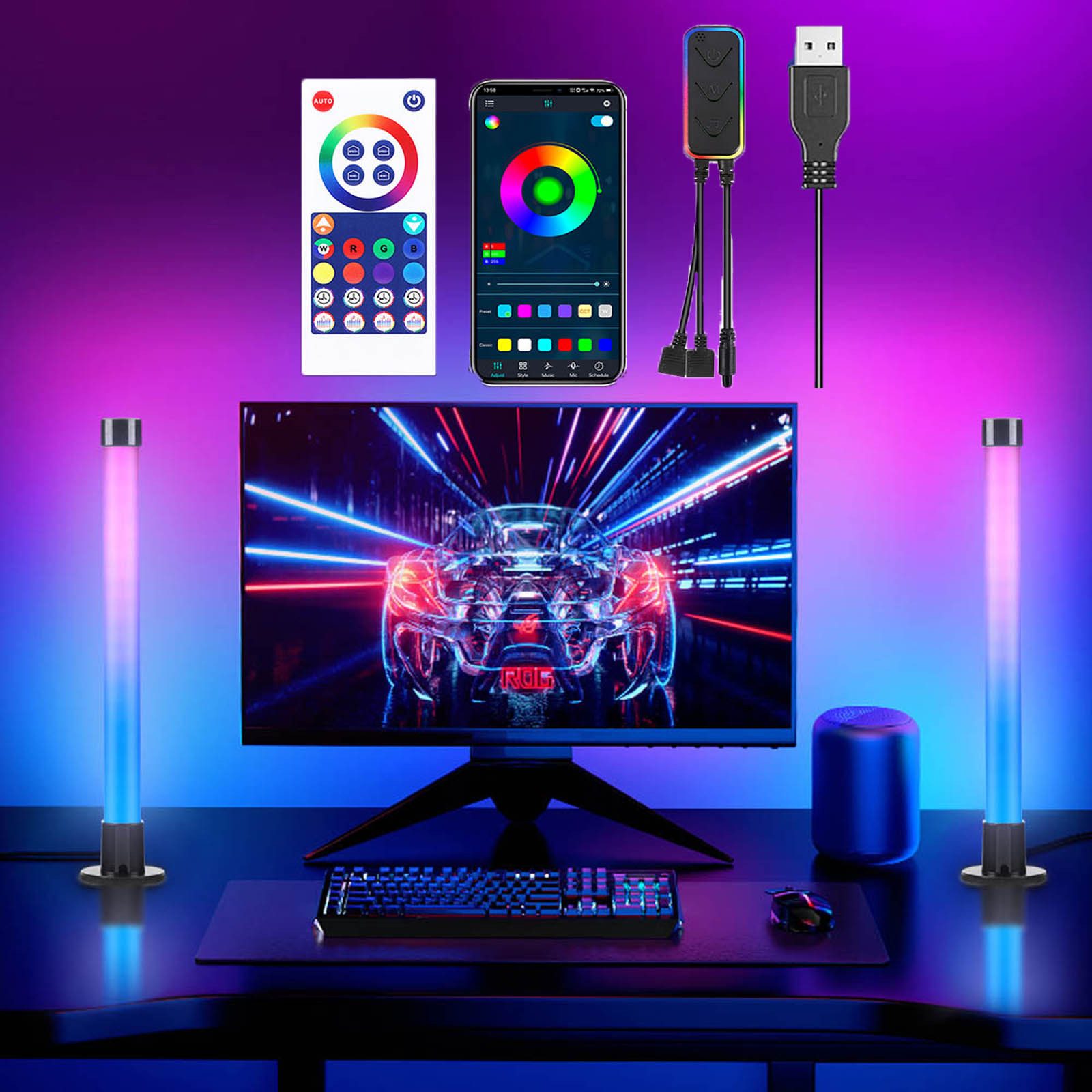 LED-Streifen Smart LED Lightbar 2er Pack, Sync mit Musik und APP Steuerung