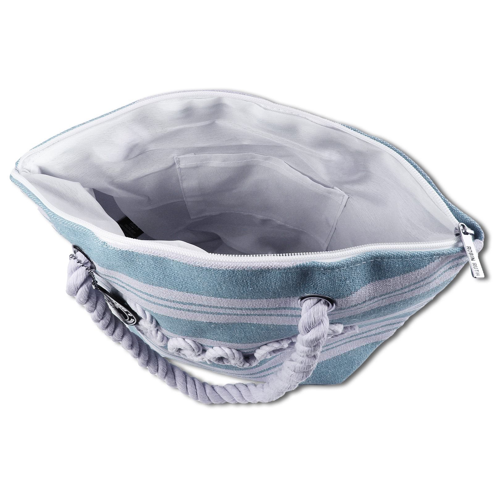 Robin Ruth Strandtasche Robin Ruth Strandtasche Baumwolle (Strandtasche), Strandtasche Baumwolle, Polyester, hellblau, beige ca. 20cm hoch