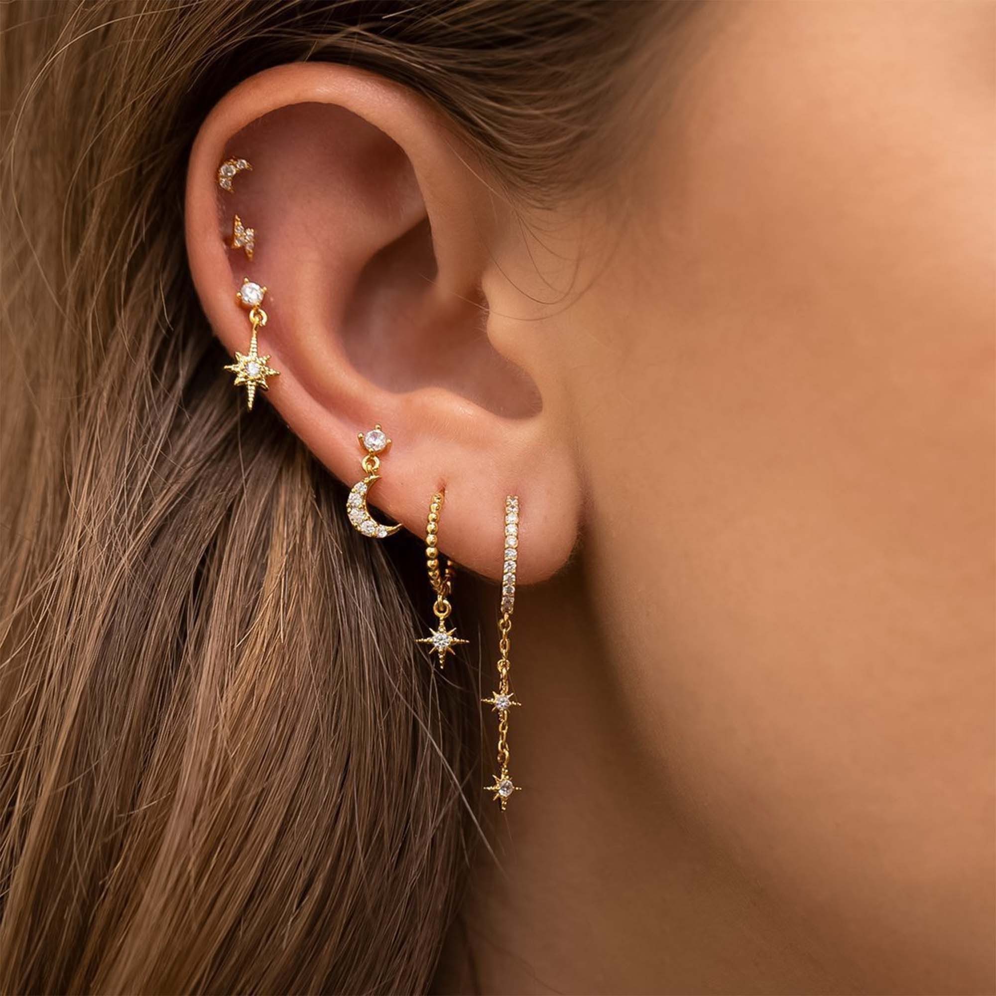 MOPUEA Ohrring-Set Ohrhänger-Set Kettensternohrringe Piercing lange Ohrstecker Set (6er Set, mehr Auswahl ohne ständiges Nachkaufen nötig, Mix aus Styles spart Zeit beim täglichen Kombinieren), Leicht, bequem, ideal für mehrere Ohrlöcher