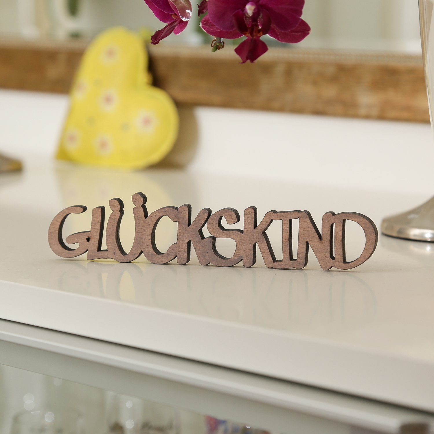 MARELIDA Deko-Buchstaben Schriftzug GLÜCKSKIND Holz Dekoschild Geschenkidee für Tür 17,5x3,5cm