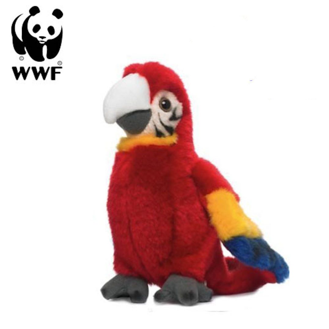 WWF Kuscheltier Plüschtier Hellroter Ara Papagei (mit Sound, 14cm), stehend