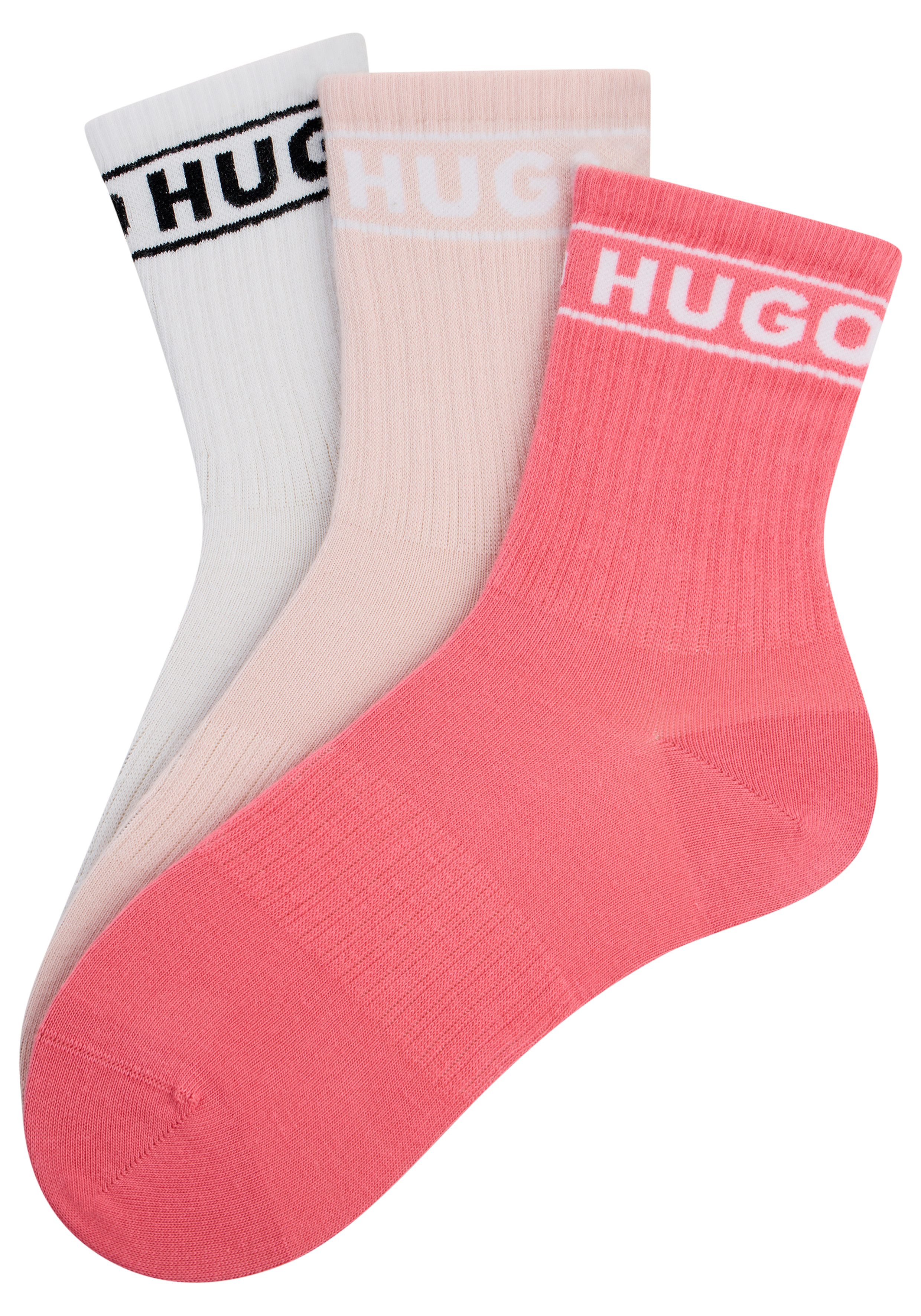 HUGO Freizeitsocken 3P QSRIB SPORTY CC W (Packung, 3-Paar, 3er) mit kontrastfarbenem Logodetail