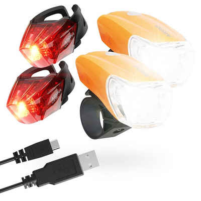 ABSINA Fahrradbeleuchtung 2x LED Fahrradlicht Set USB aufladbar - Kinderfahrrad Fahrradlampe