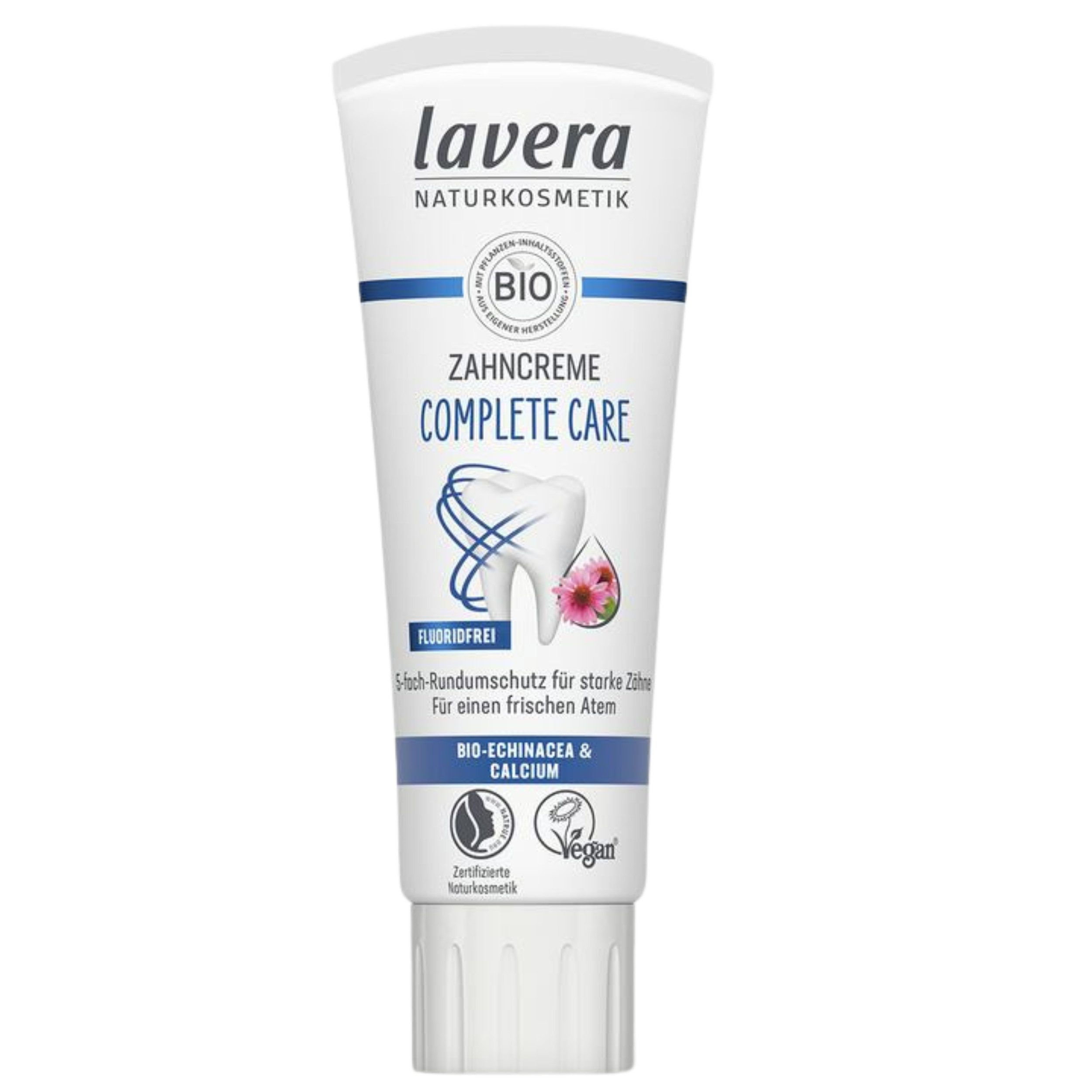 lavera Zahnpasta Complete Care Fluoridfrei (4x75ml), Fluoridfreie Naturkosmetik-Zahnpasta mit Bio-Pflanzenextrakten