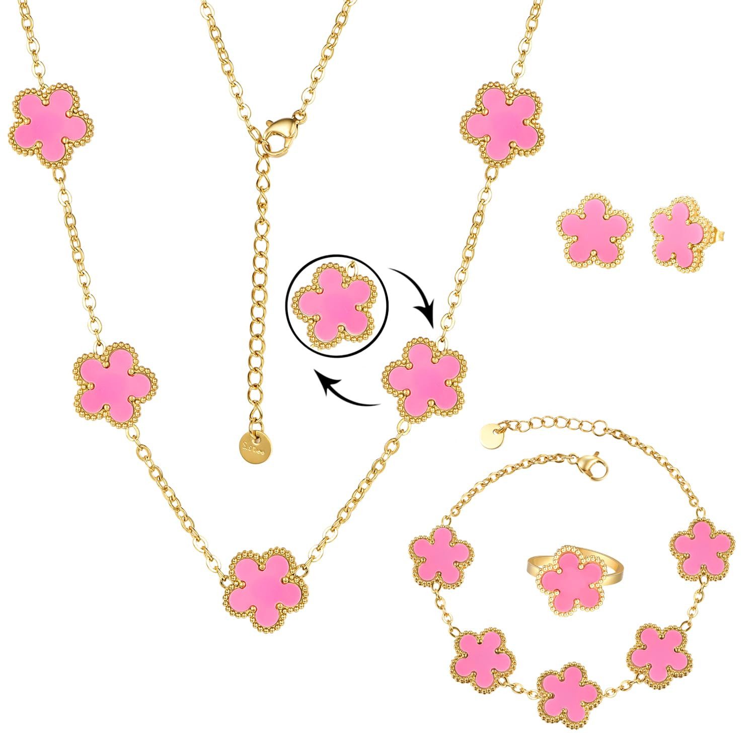 MOPUEA Schmuckset Kleeblatt Schmuck-Set Armband Halskette & Ohrringe mit Geschenkbox – Bild 5 von 5