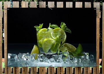 Wallario Sichtschutzzaunmatten Mojito - Cocktail mit Limetten, Eis und Minze