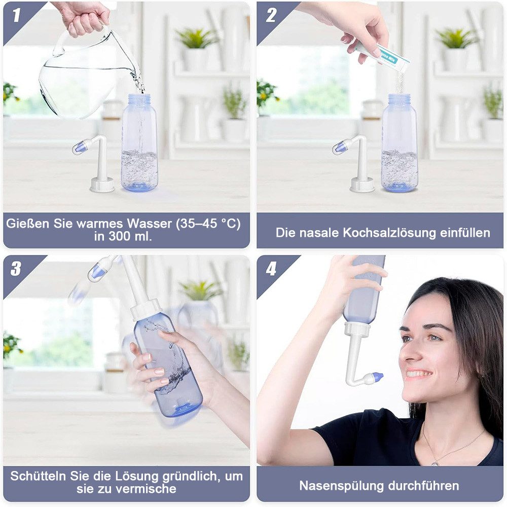 TUWENA Nasendusche Nasenspülset, 300ml Nasenspülset mit 40 Päckchen Nasenspülgerät