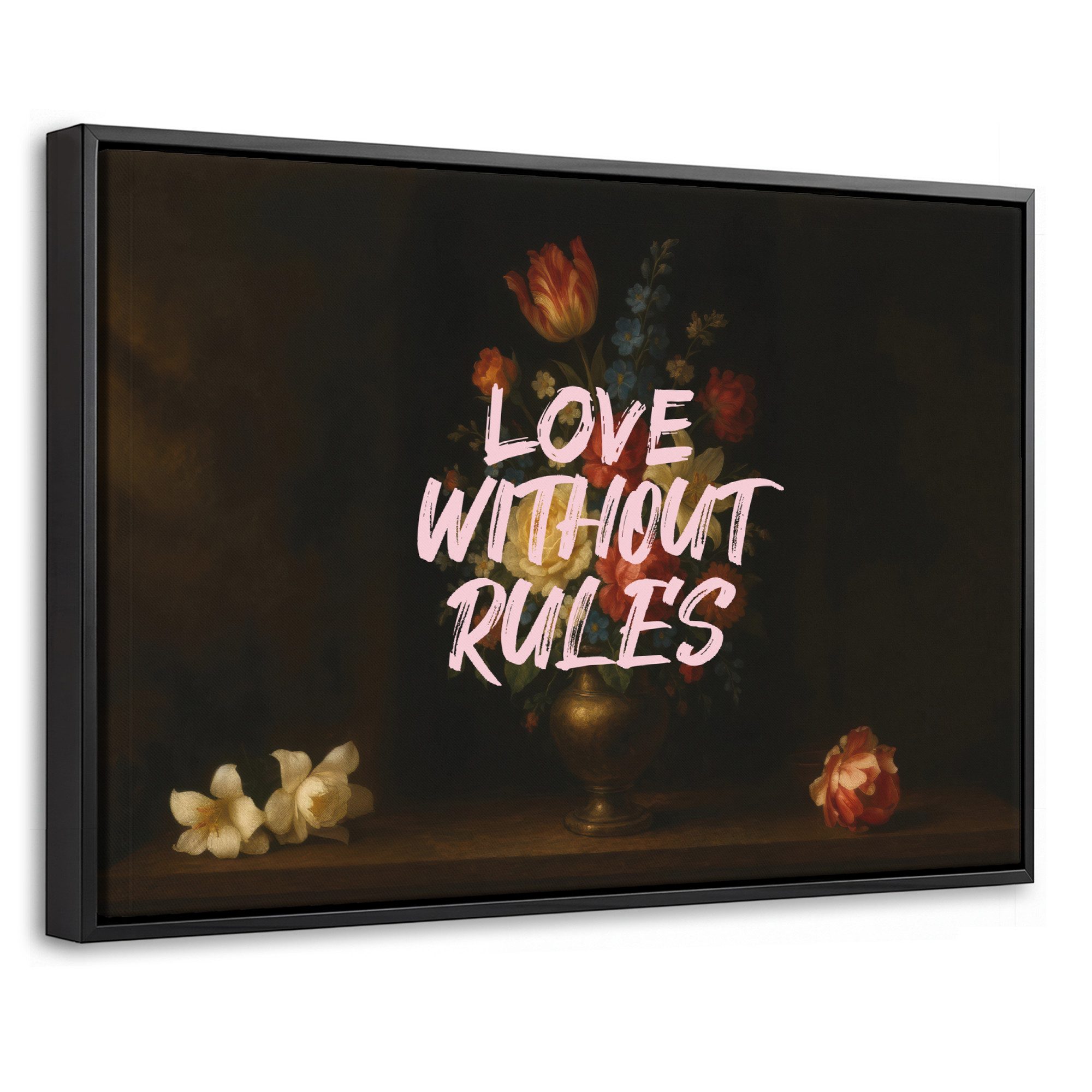 OneMillionCanvasses® Leinwandbild mit Rahmen - Liebe - Modern - Blumen, Fotodruck (1 St), Bilder, Zimmer Wand Bild Dekoration 30x20cm