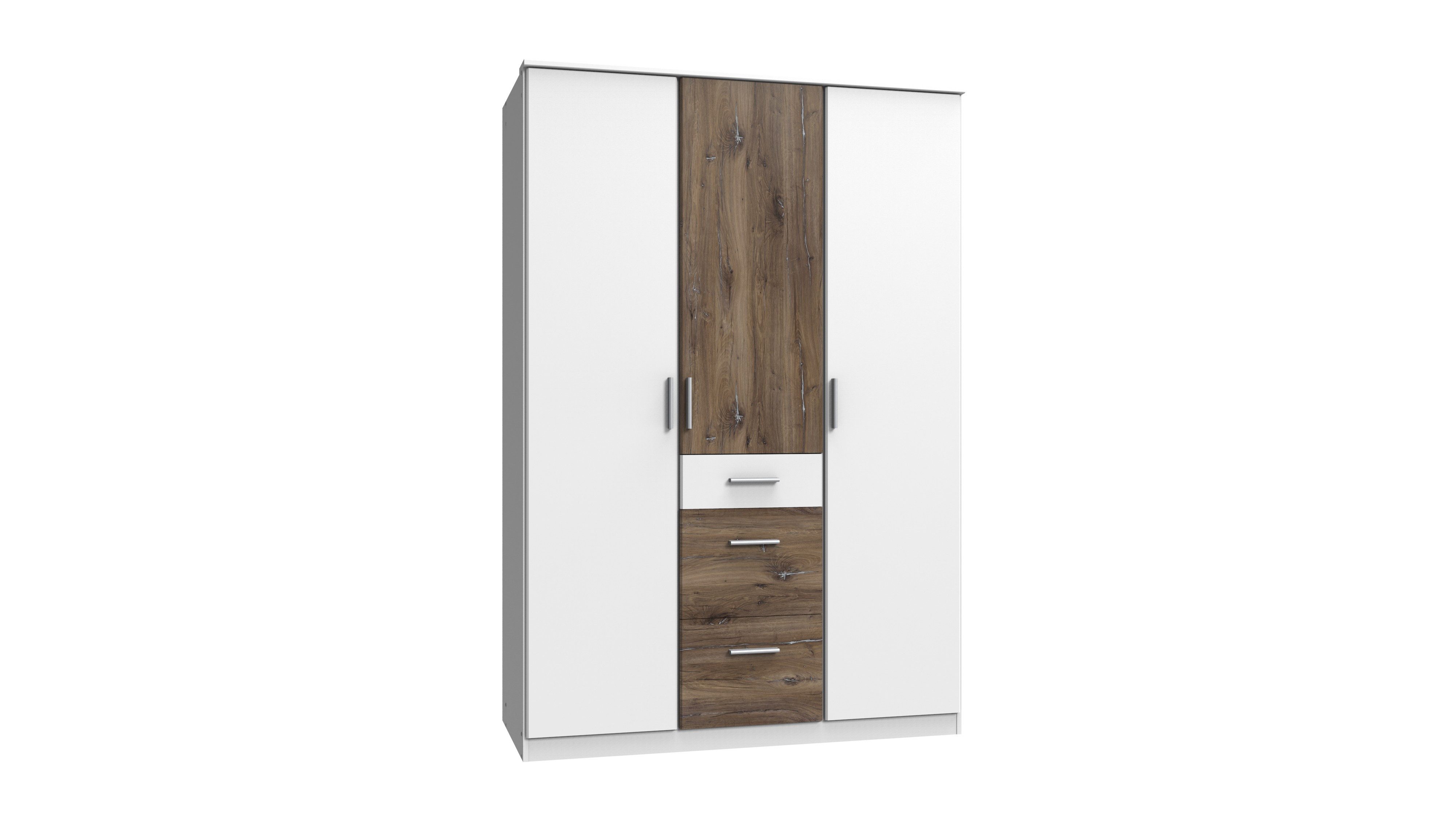 möbel-direkt.de Kleiderschrank Joker in Weiß Flagstaff Eiche (komplett, 1-St., Drehtürenschrank, begehbarer Eckkleiderschrank) Made in Germany