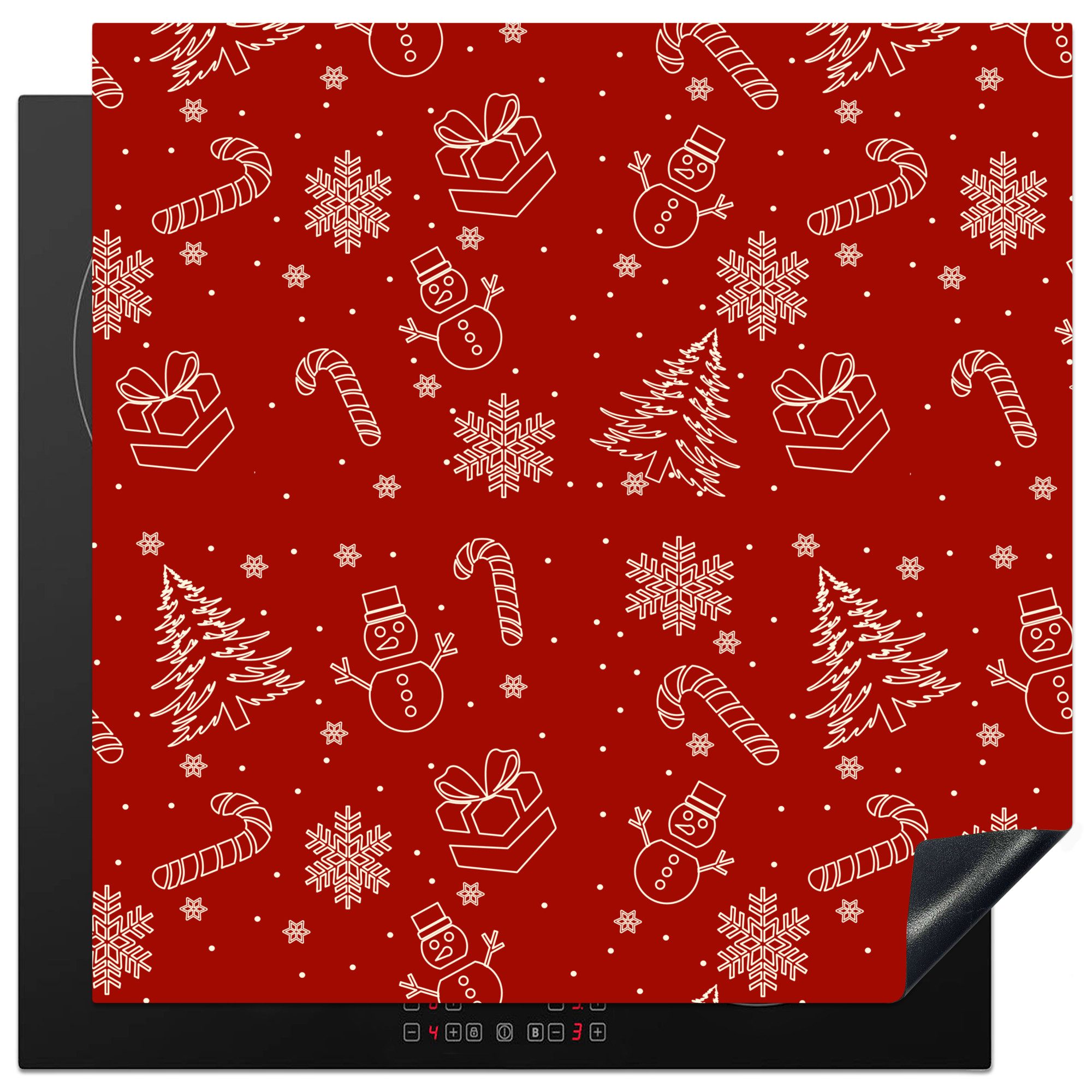 MuchoWow Herd-Abdeckplatte Illustration - Weihnachtssymbole - Rot, Vinyl, (1 tlg), Cerankochfeld Abdeckung, Herd Abdeckplatten Vinyl, 58x59 cm
