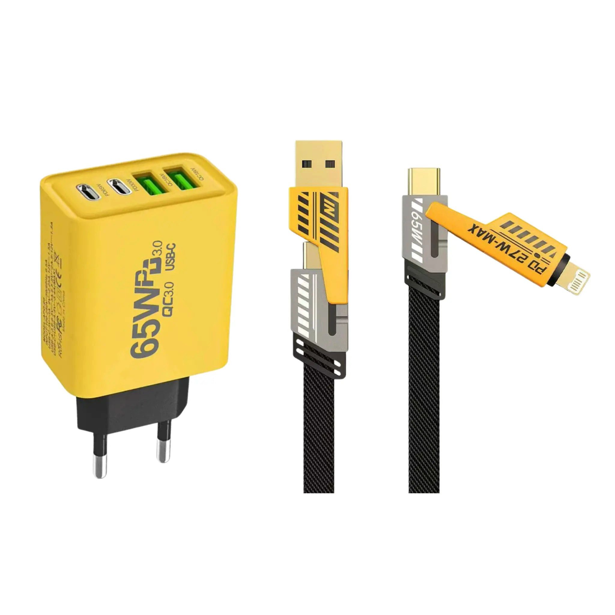 Firelia Ladegerät 65W inkl. Ladekabel USB-C Smartphone-Ladegerät (Schnellladeadapter 4 in 1 Netzteil)