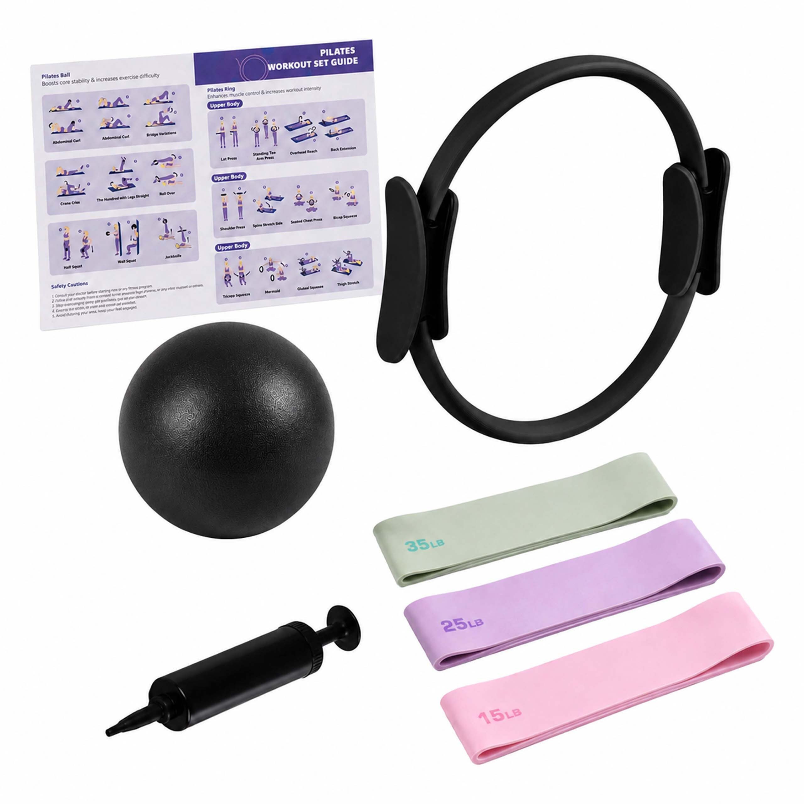 relaxdays Pilatesball 6-teiliges Pilates Set Ring Ball Bänder (6-St), schwarz