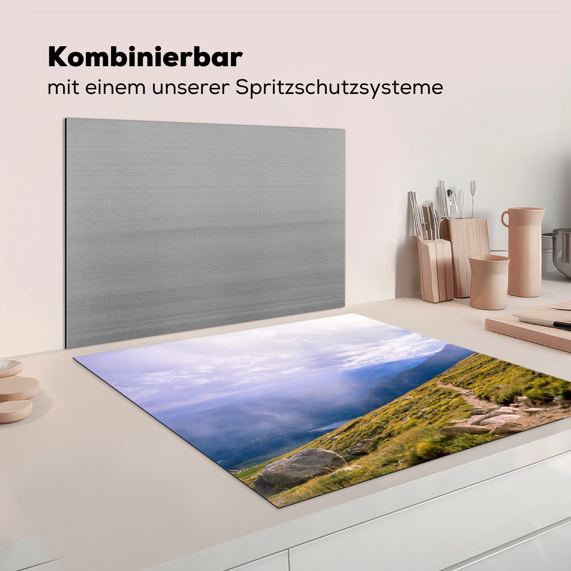 cm, küche Mount auf Herdblende-/Abdeckplatte Ceranfeldabdeckung, Arbeitsplatte für Vinyl, (1 dem 78x78 Wanderweg MuchoWow tlg), Evans,