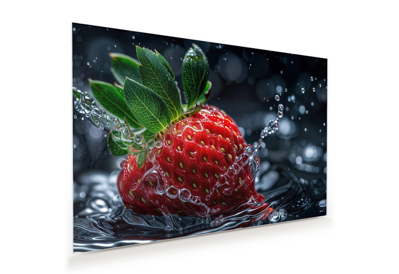Primedeco Glasbild Wandbild Erdbeere im Wasser mit Aufhängung, Gewürze & Früchte (21 verschiedene Größen, 1 St), Elegante Aufhängung