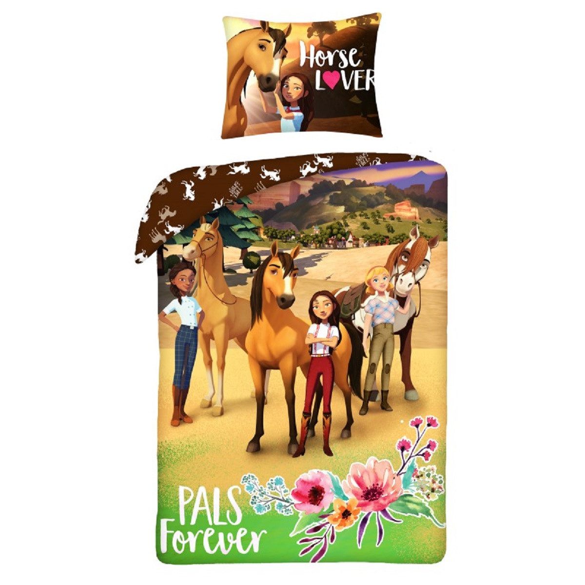 DREAMWORKS Spirit RIDING FREE Bettwäsche Set aus Baumwolle Deckenbezug 140 × 200 cm mit 70 × 90 cm Kissenbezug, Baumwolle, 2 teilig